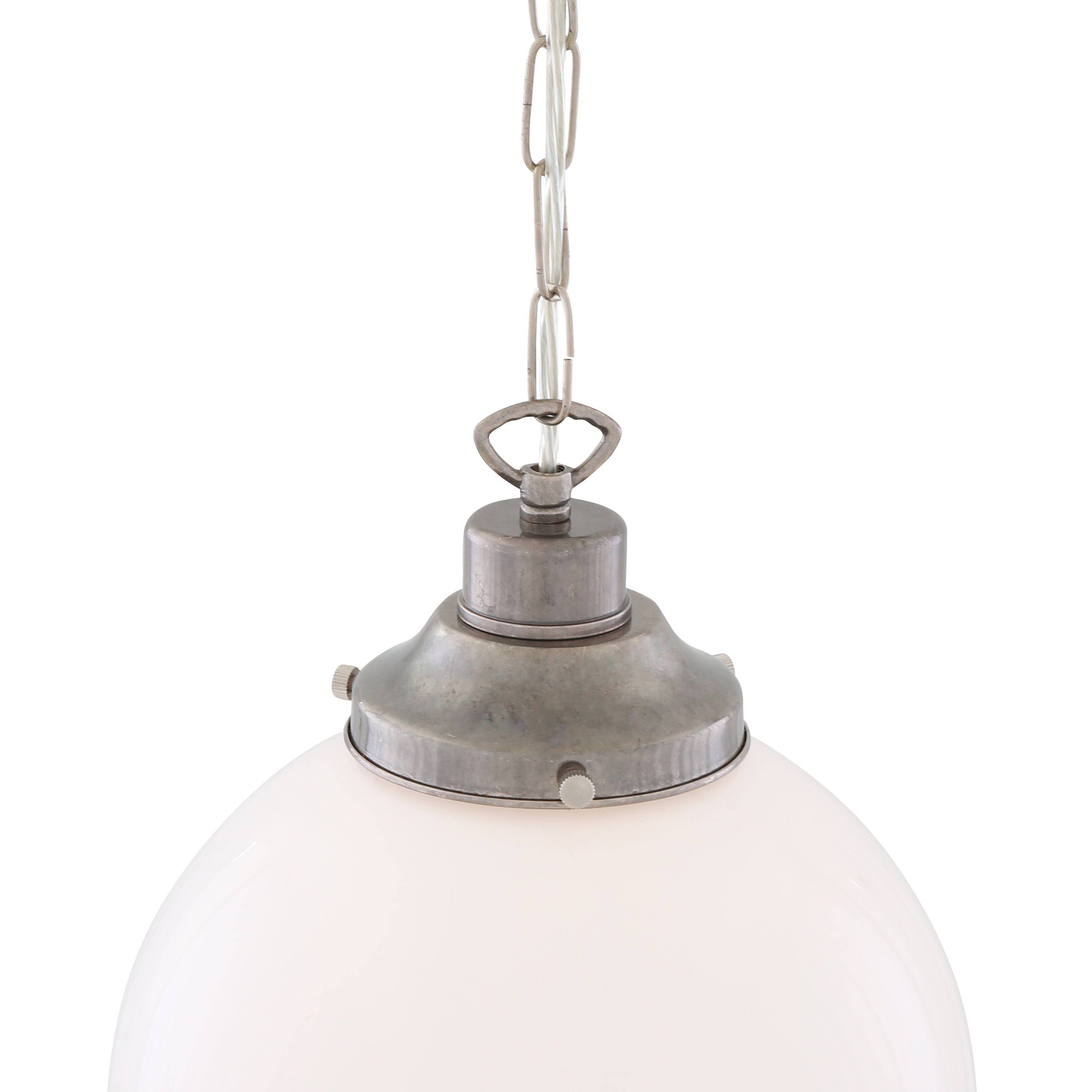 Opal Glass Globe Pendant Light, Brass Gallery, E27, 5 Sizes