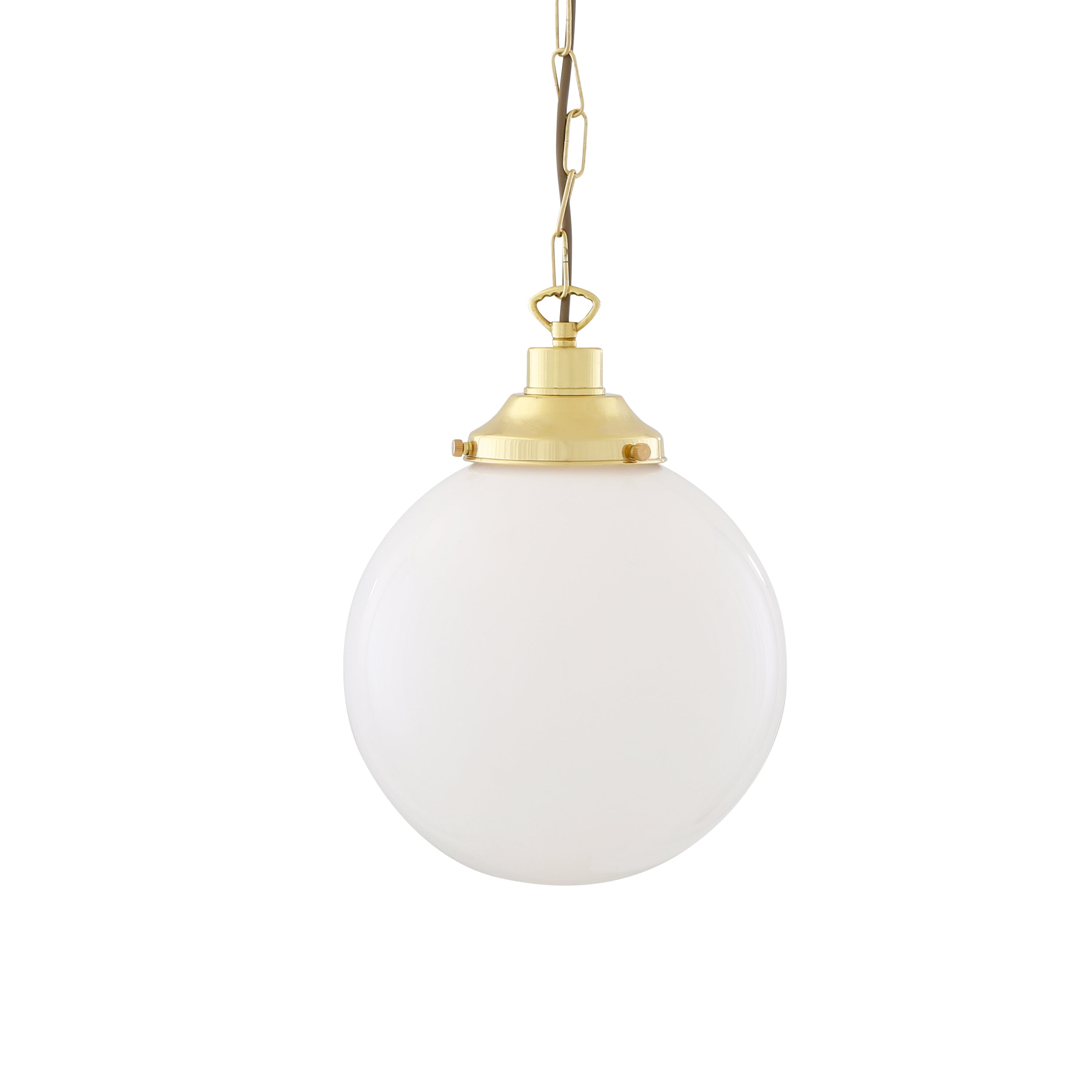 Opal Glass Globe Pendant Light, Brass Gallery, E27, 5 Sizes