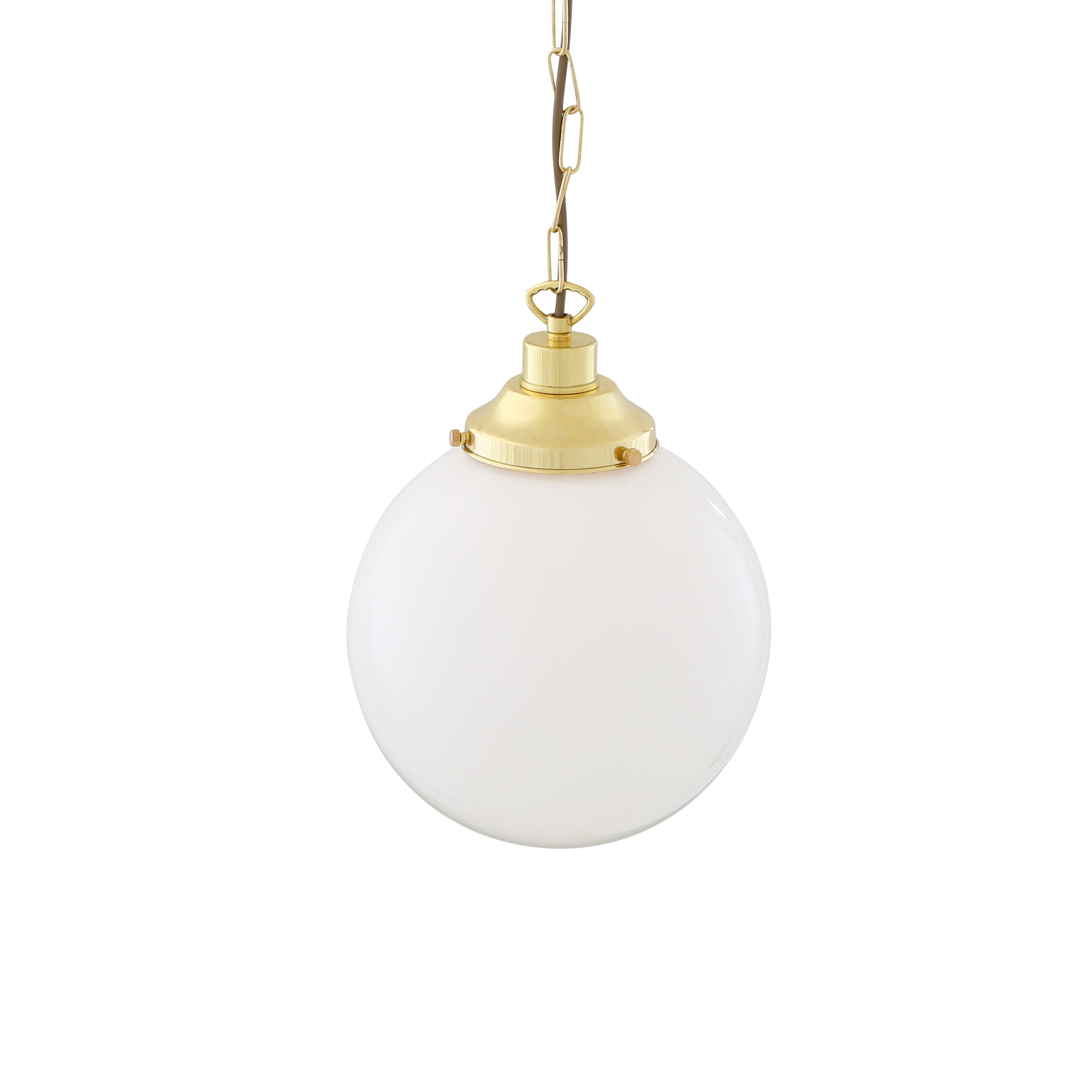 Opal Glass Globe Pendant Light, Brass Gallery, E27, 5 Sizes
