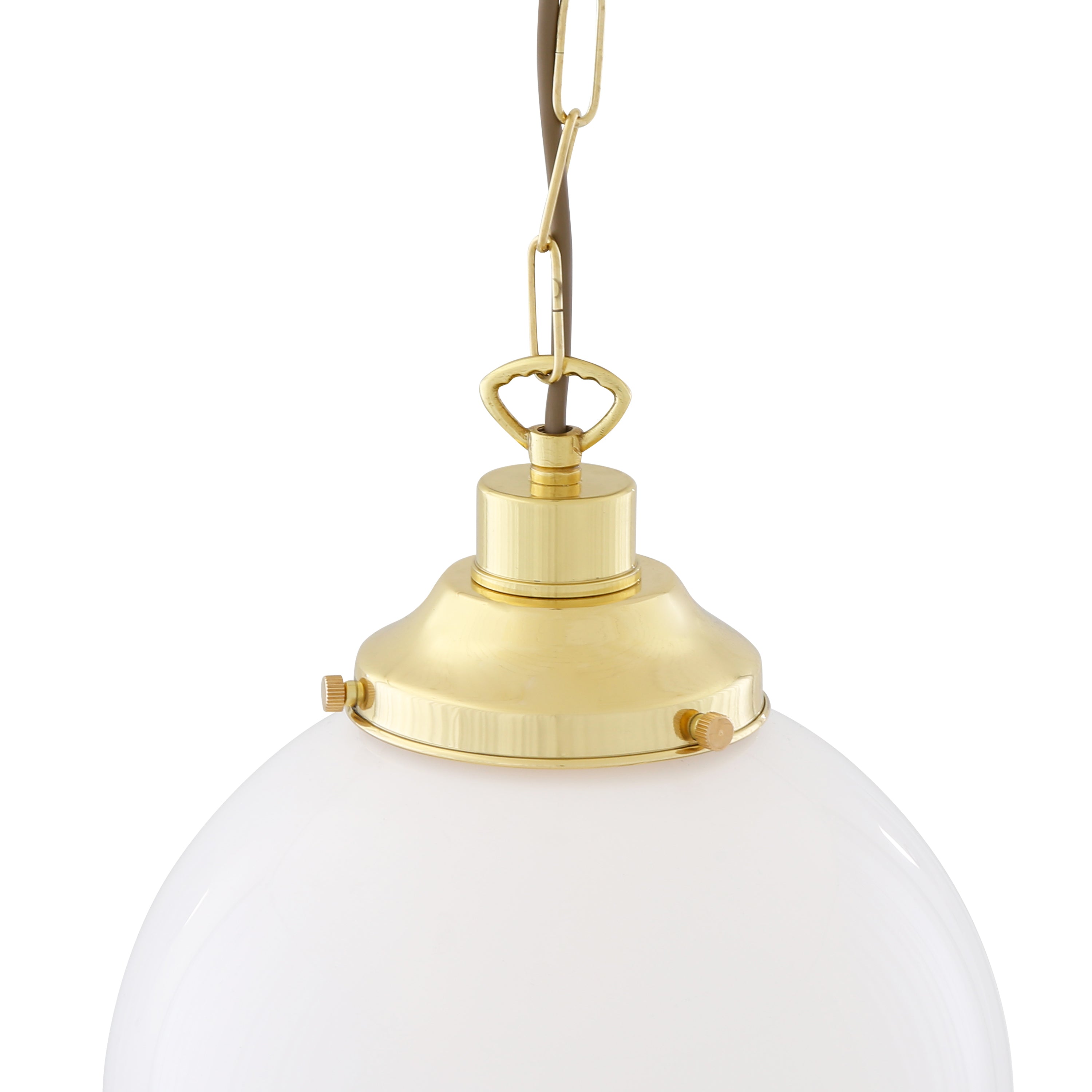 Opal Glass Globe Pendant Light, Brass Gallery, E27, 5 Sizes