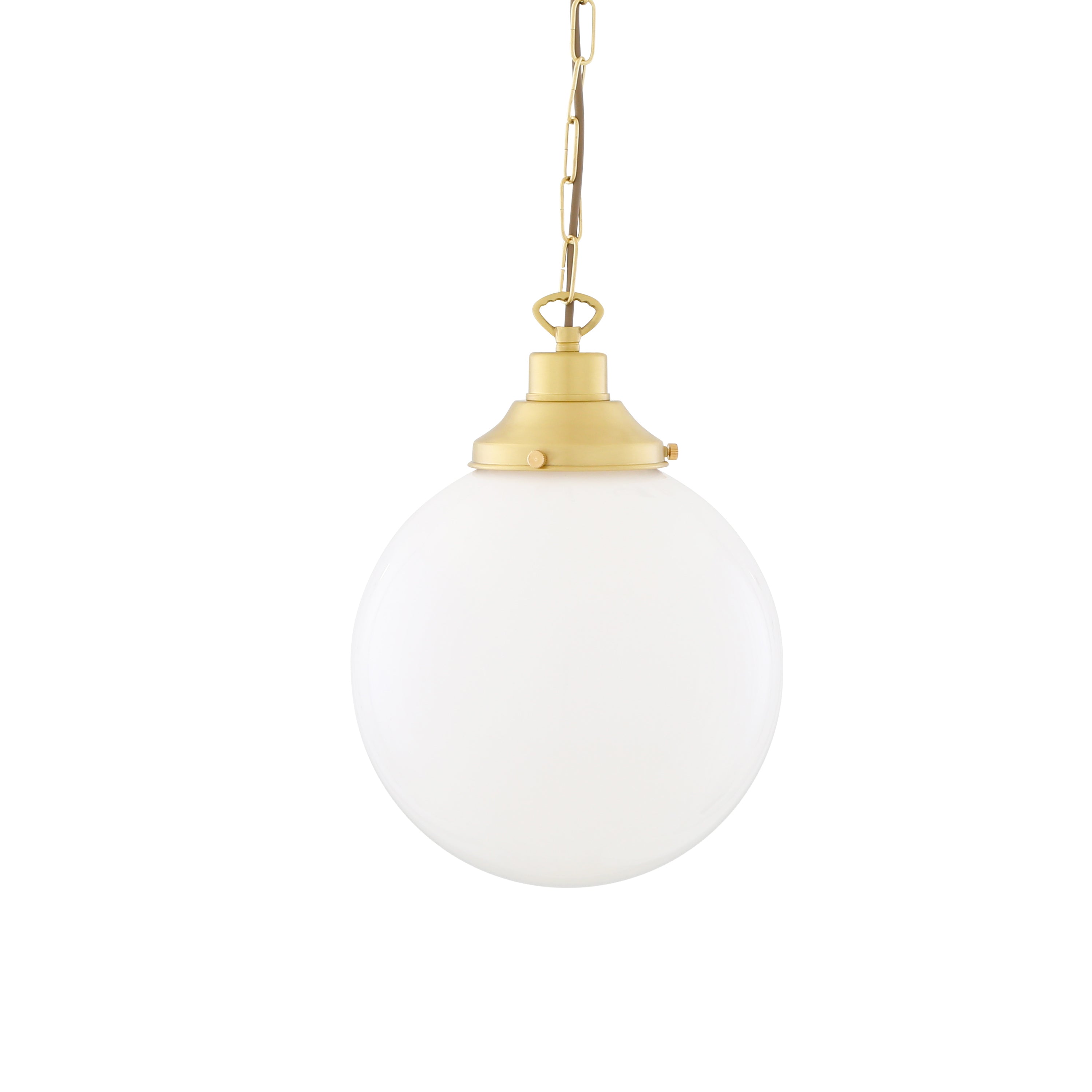 Opal Glass Globe Pendant Light, Brass Gallery, E27, 5 Sizes