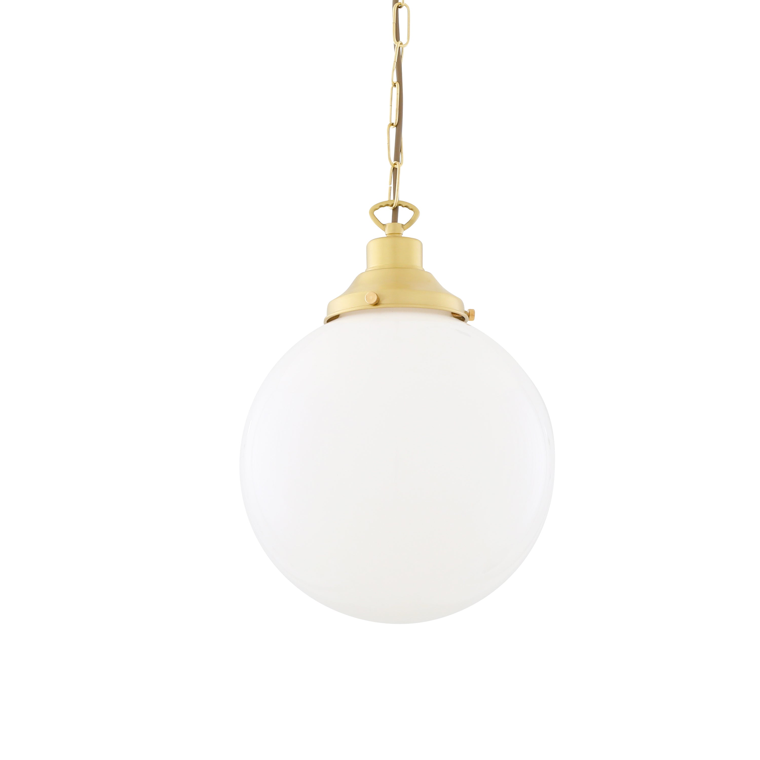 Opal Glass Globe Pendant Light, Brass Gallery, E27, 5 Sizes