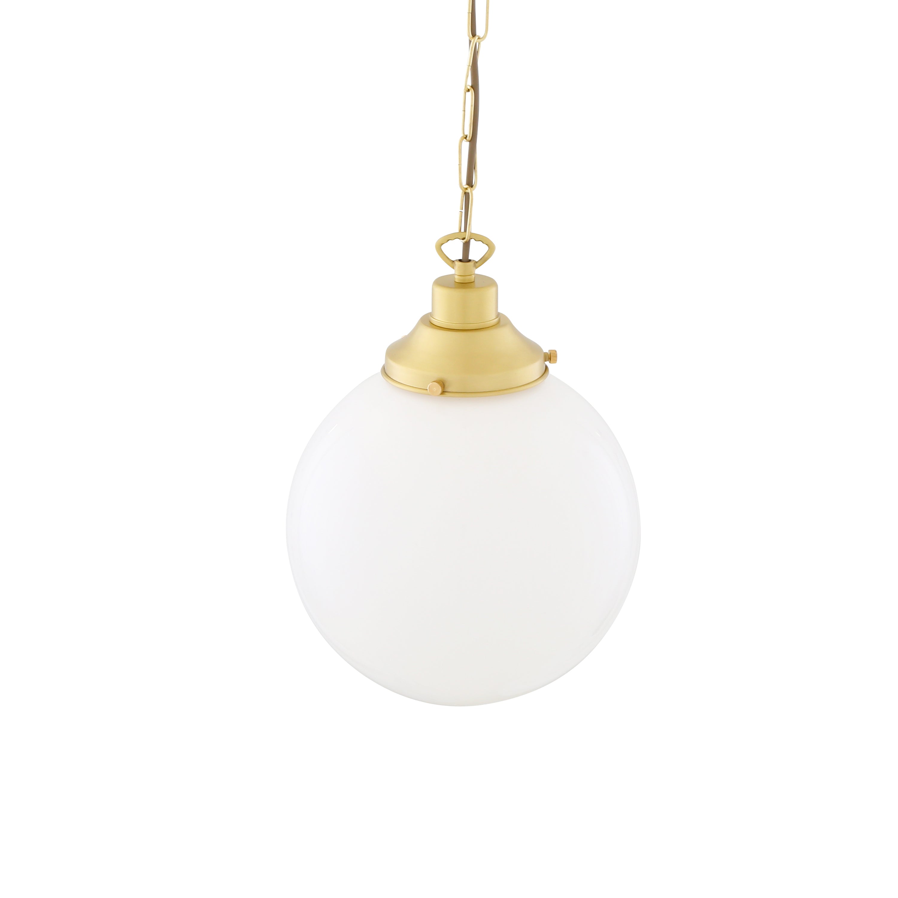 Opal Glass Globe Pendant Light, Brass Gallery, E27, 5 Sizes