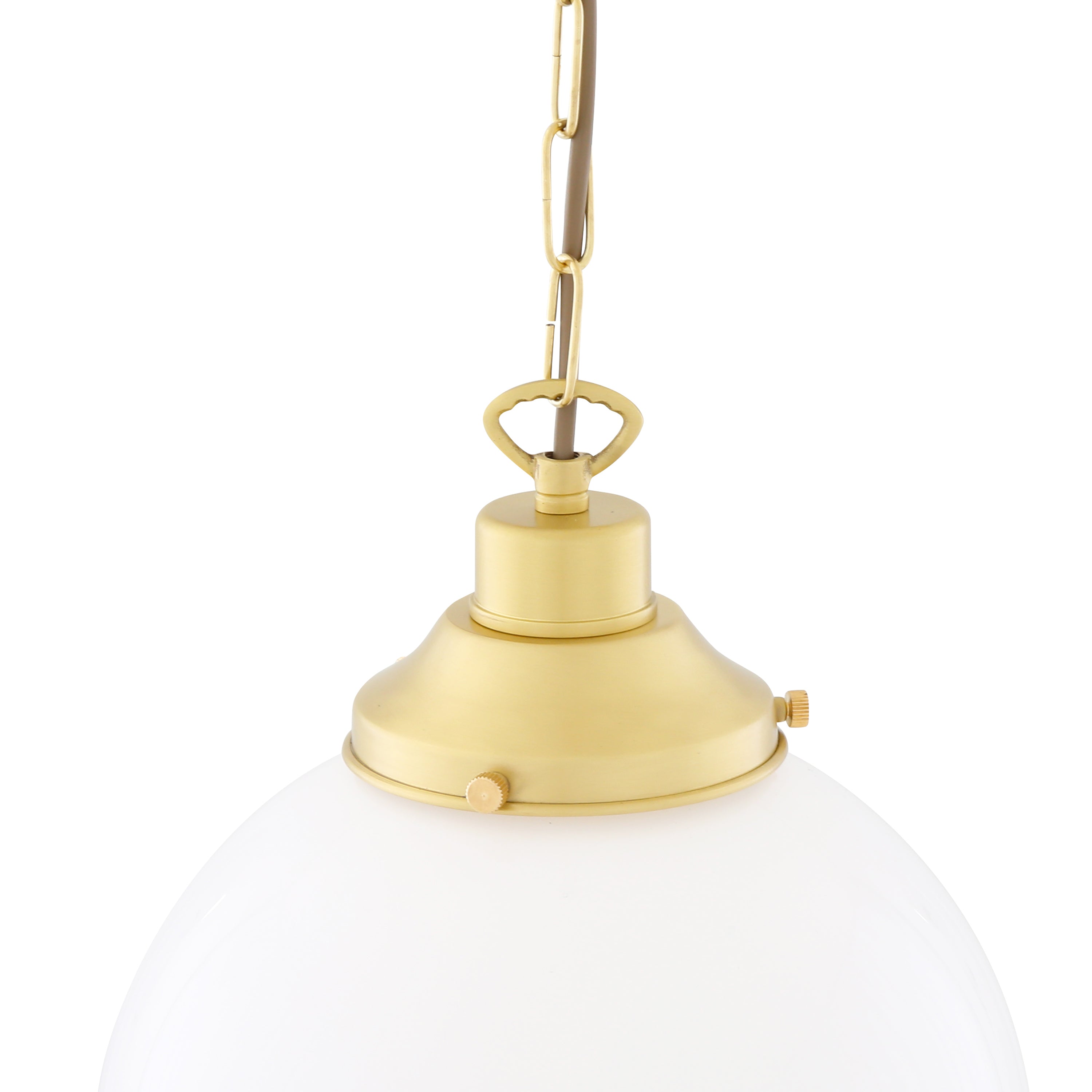Opal Glass Globe Pendant Light, Brass Gallery, E27, 5 Sizes