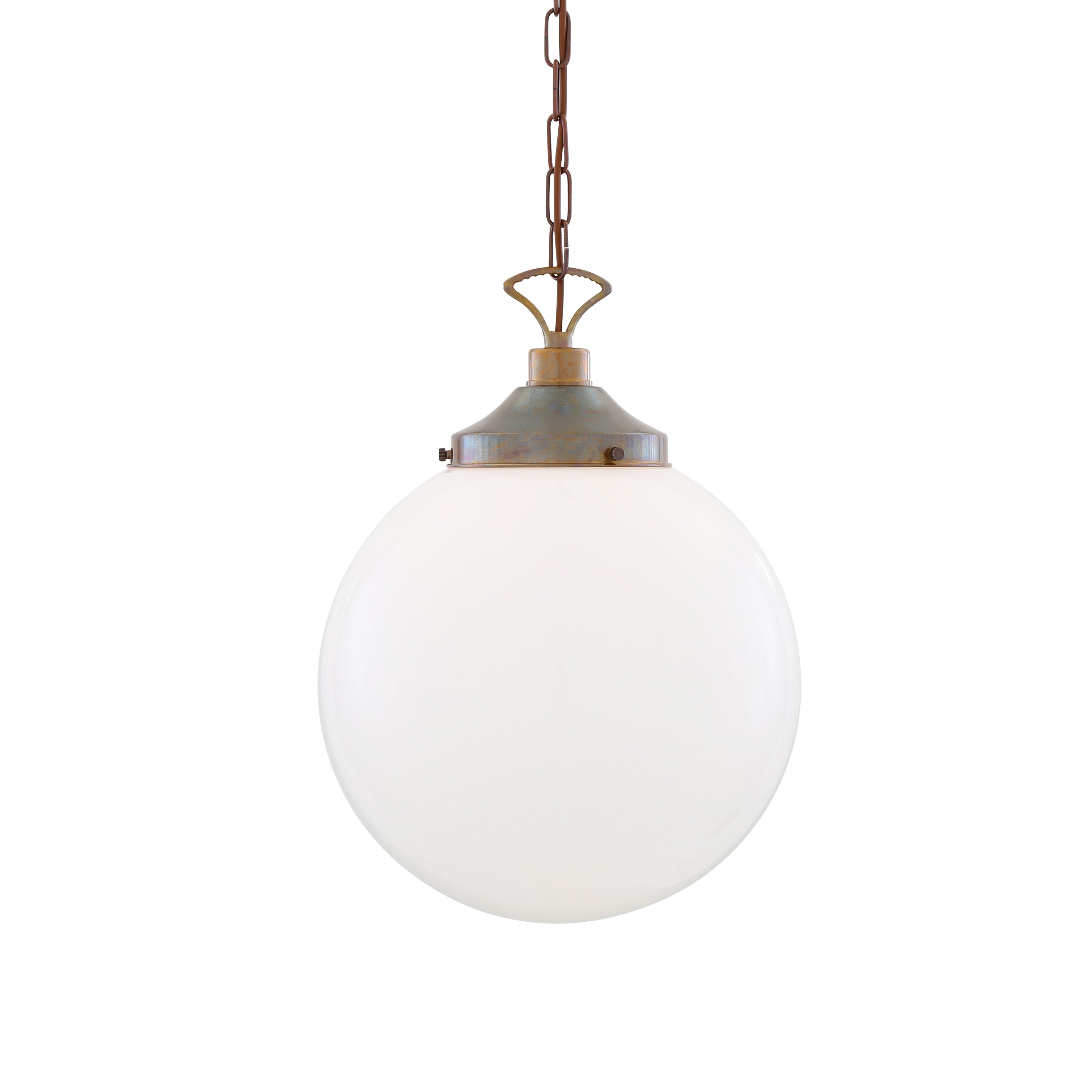 Opal Glass Globe Pendant Light, Brass Gallery, E27, 5 Sizes