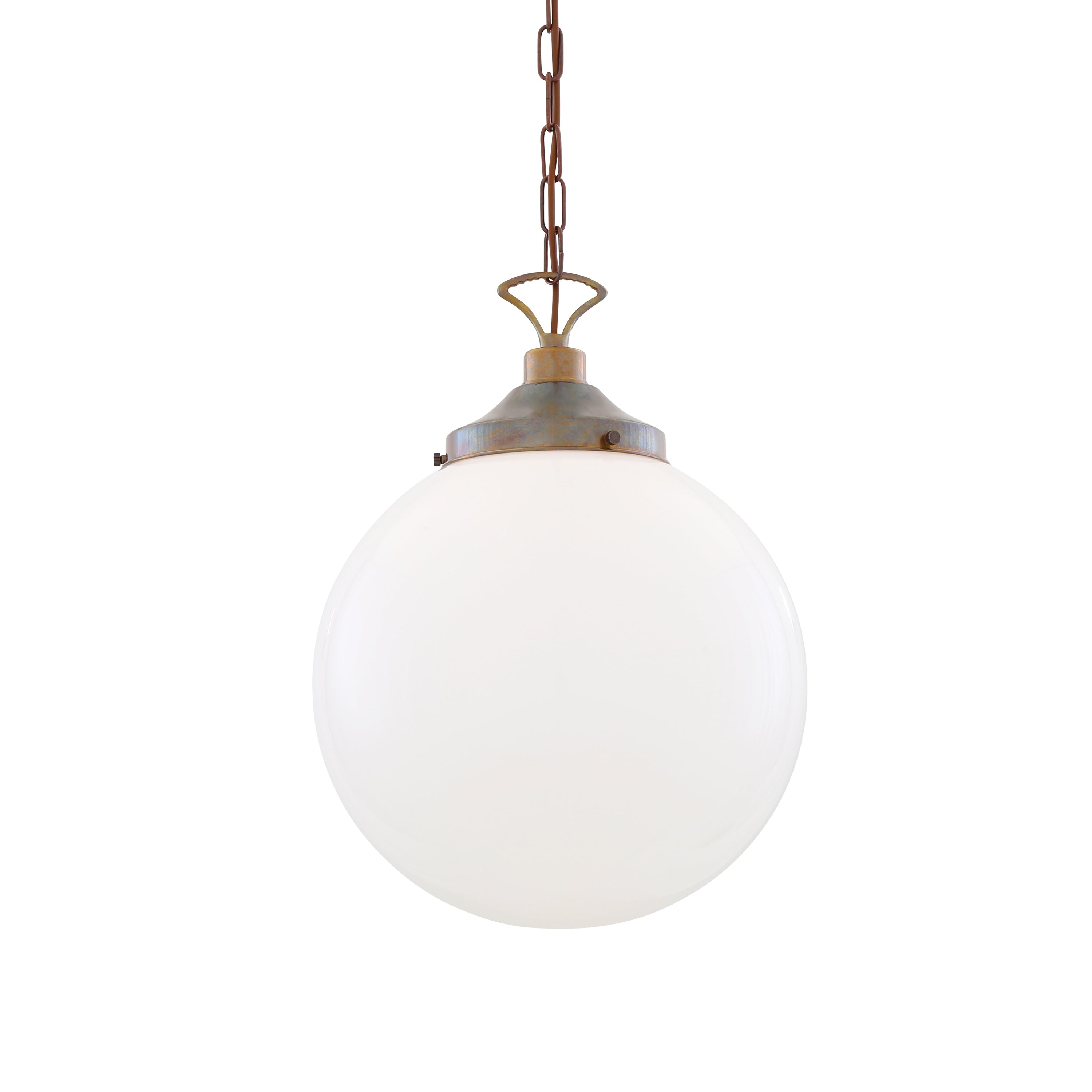 Opal Glass Globe Pendant Light, Brass Gallery, E27, 5 Sizes