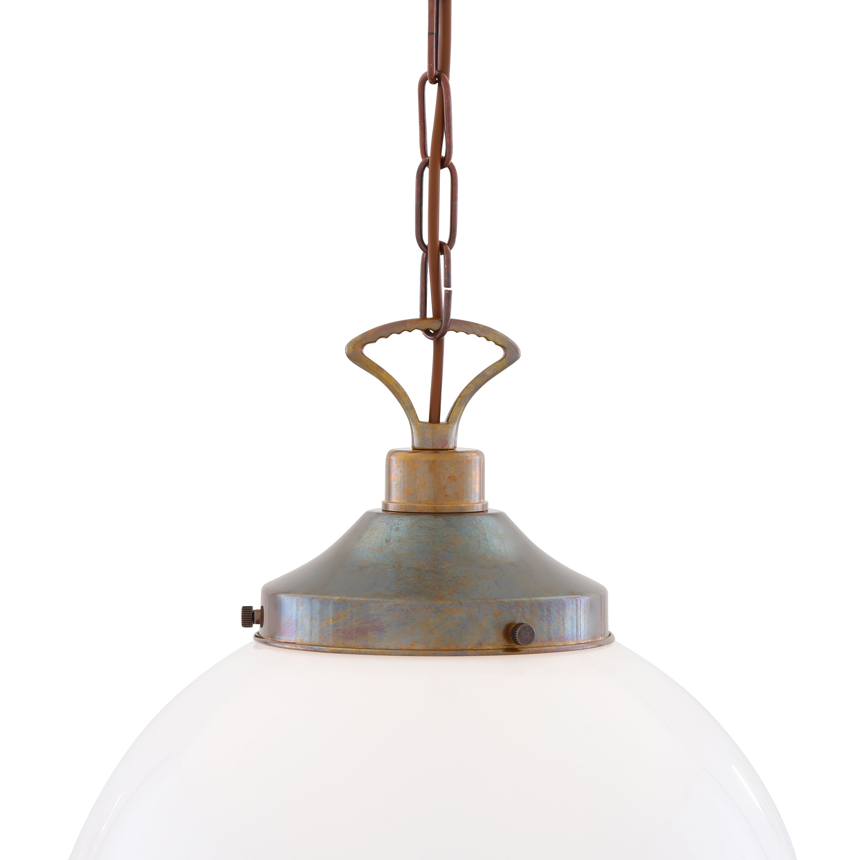 Opal Glass Globe Pendant Light, Brass Gallery, E27, 5 Sizes