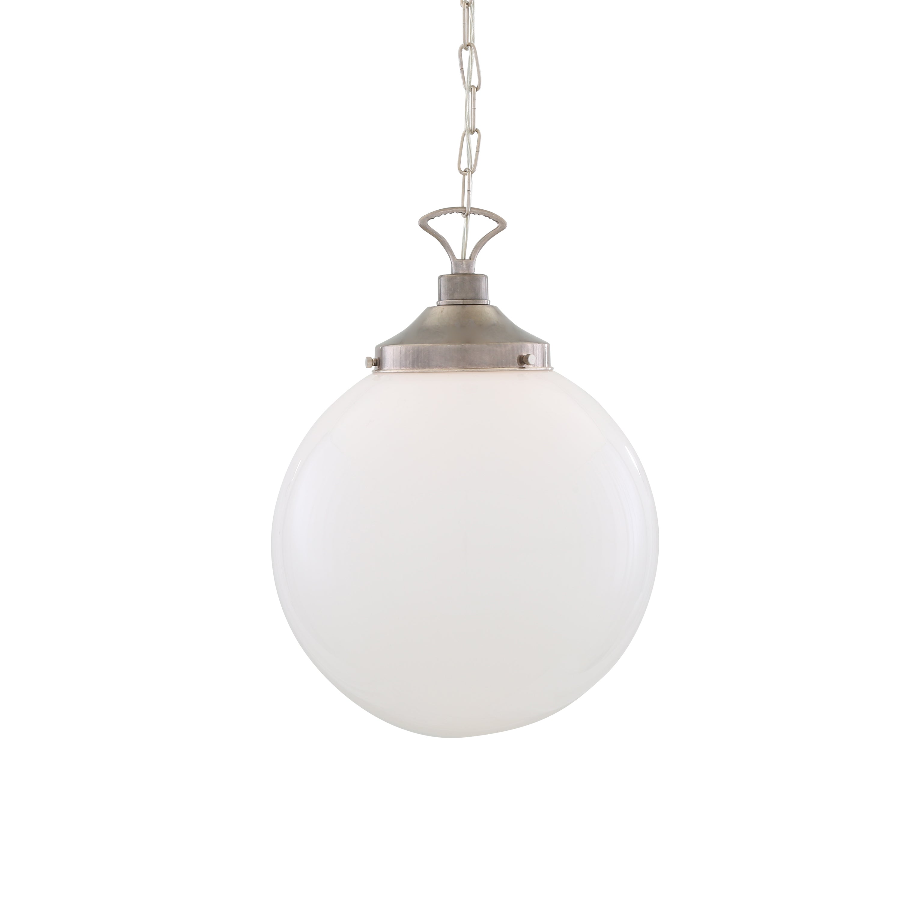 Opal Glass Globe Pendant Light, Brass Gallery, E27, 5 Sizes