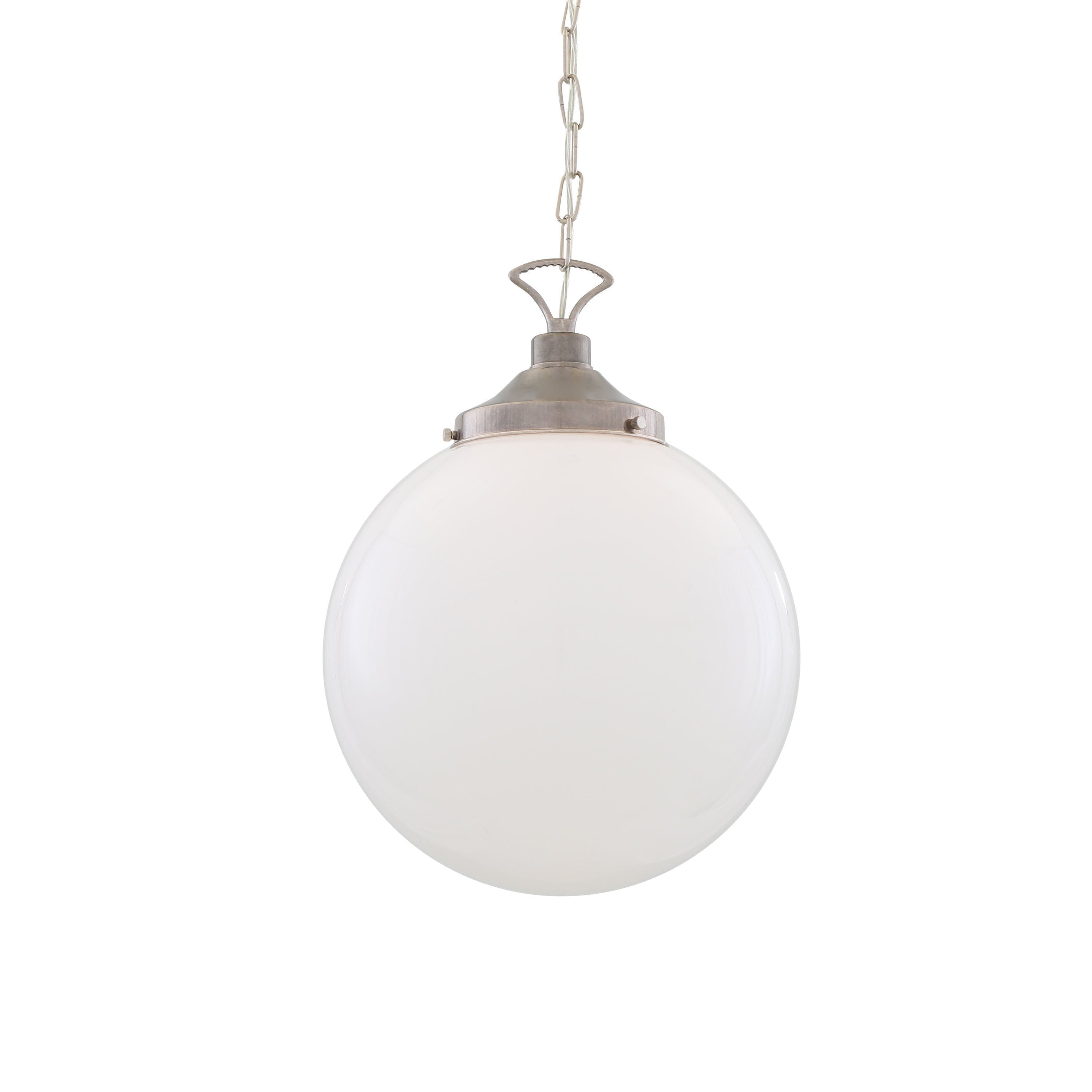 Opal Glass Globe Pendant Light, Brass Gallery, E27, 5 Sizes