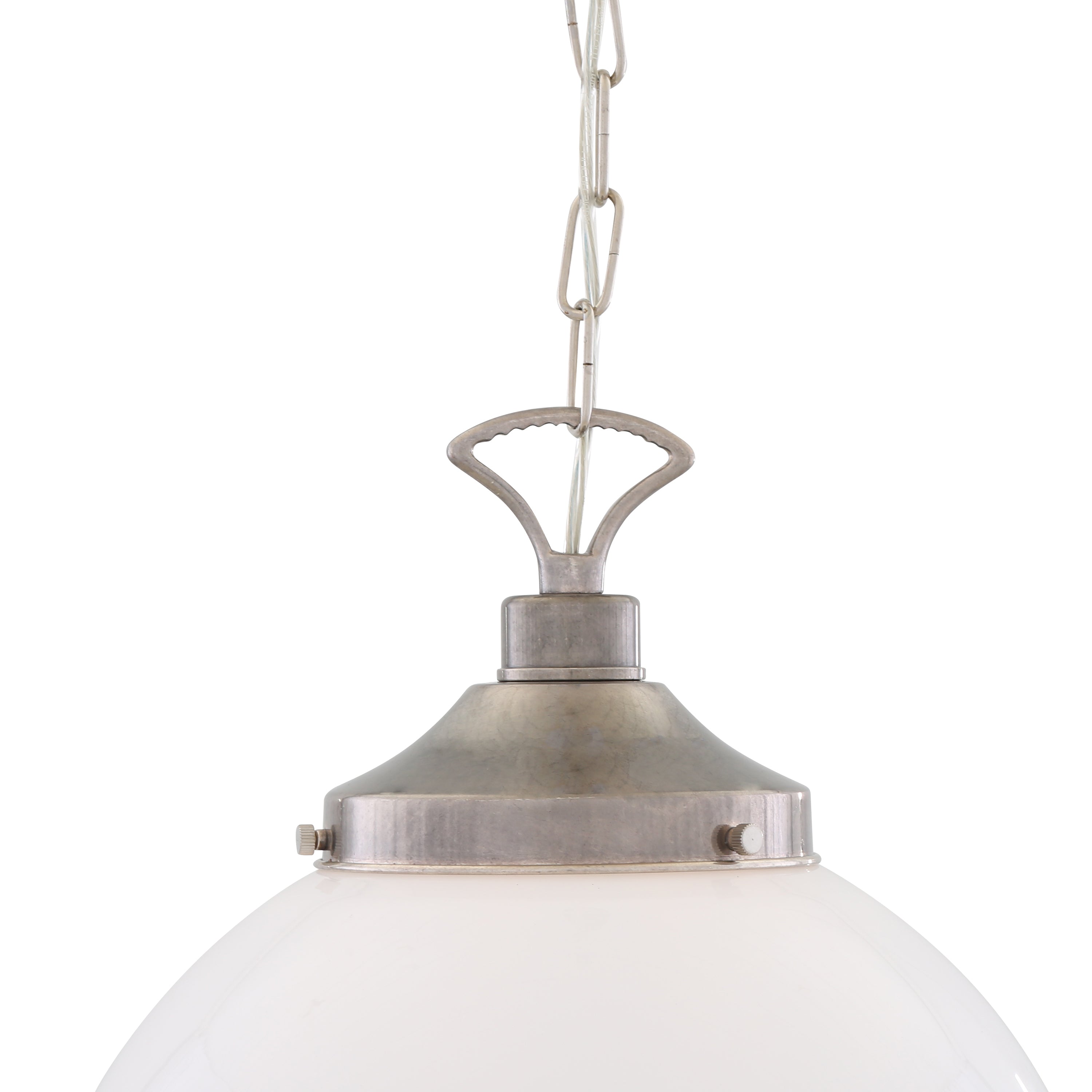 Opal Glass Globe Pendant Light, Brass Gallery, E27, 5 Sizes