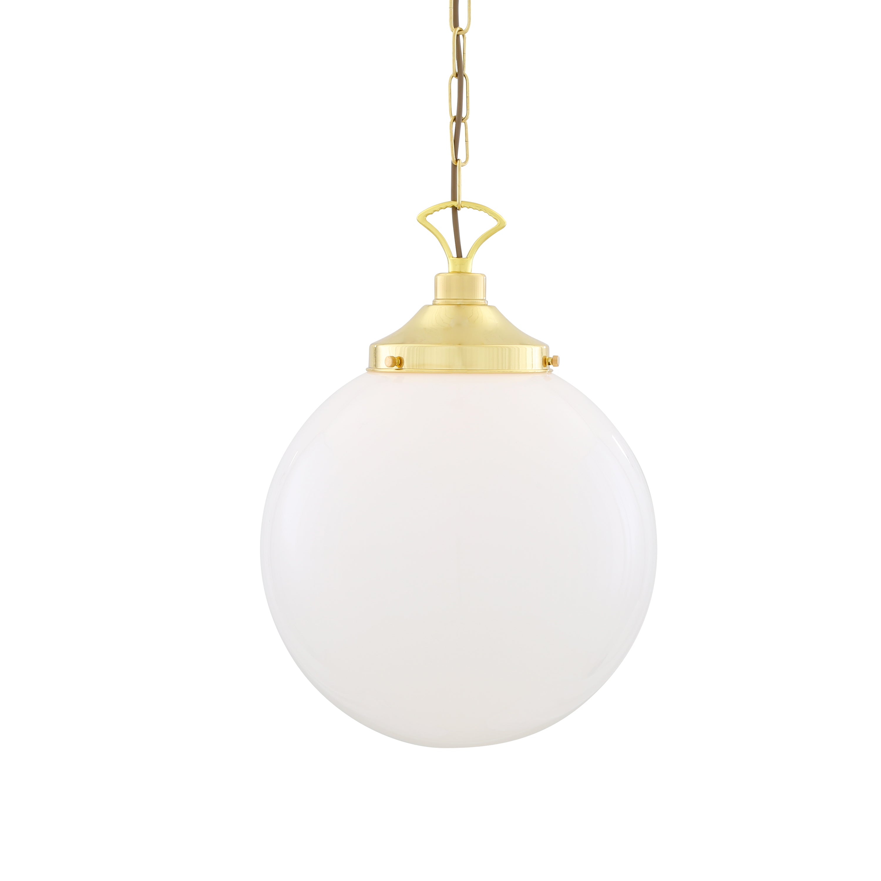 Opal Glass Globe Pendant Light, Brass Gallery, E27, 5 Sizes