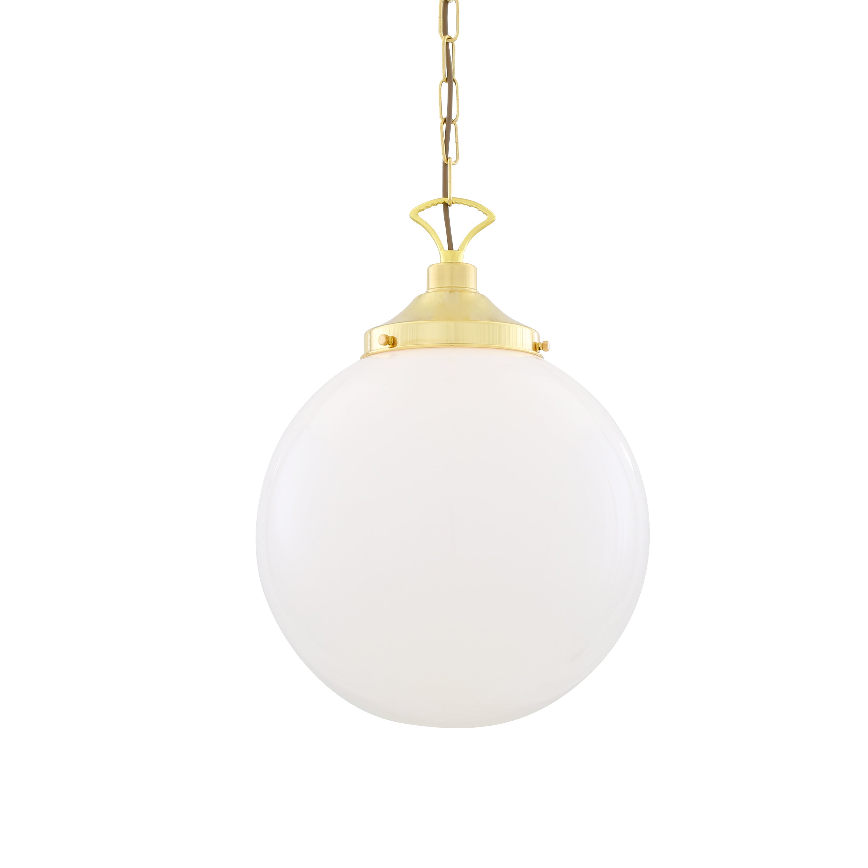 Opal Glass Globe Pendant Light, Brass Gallery, E27, 5 Sizes