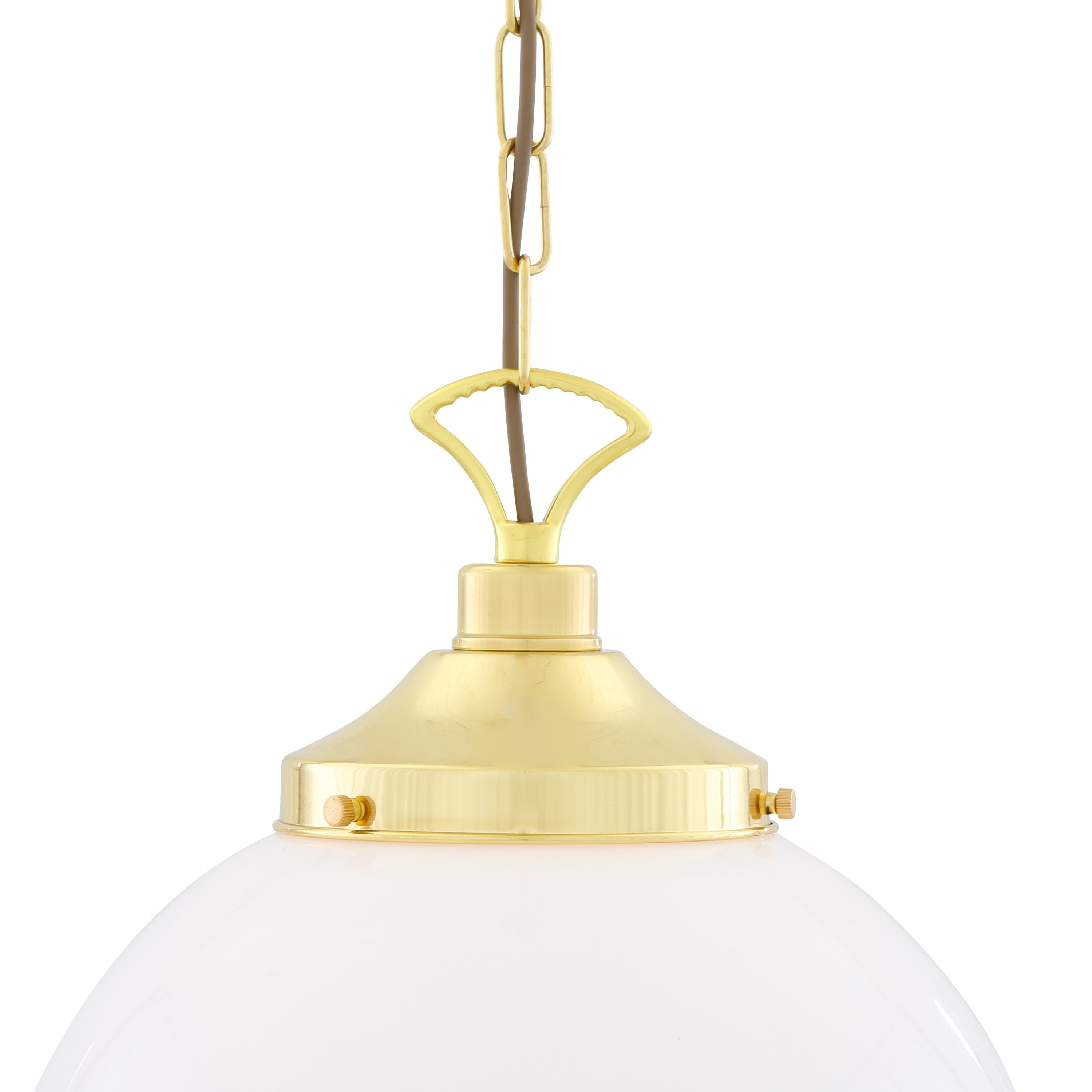 Opal Glass Globe Pendant Light, Brass Gallery, E27, 5 Sizes