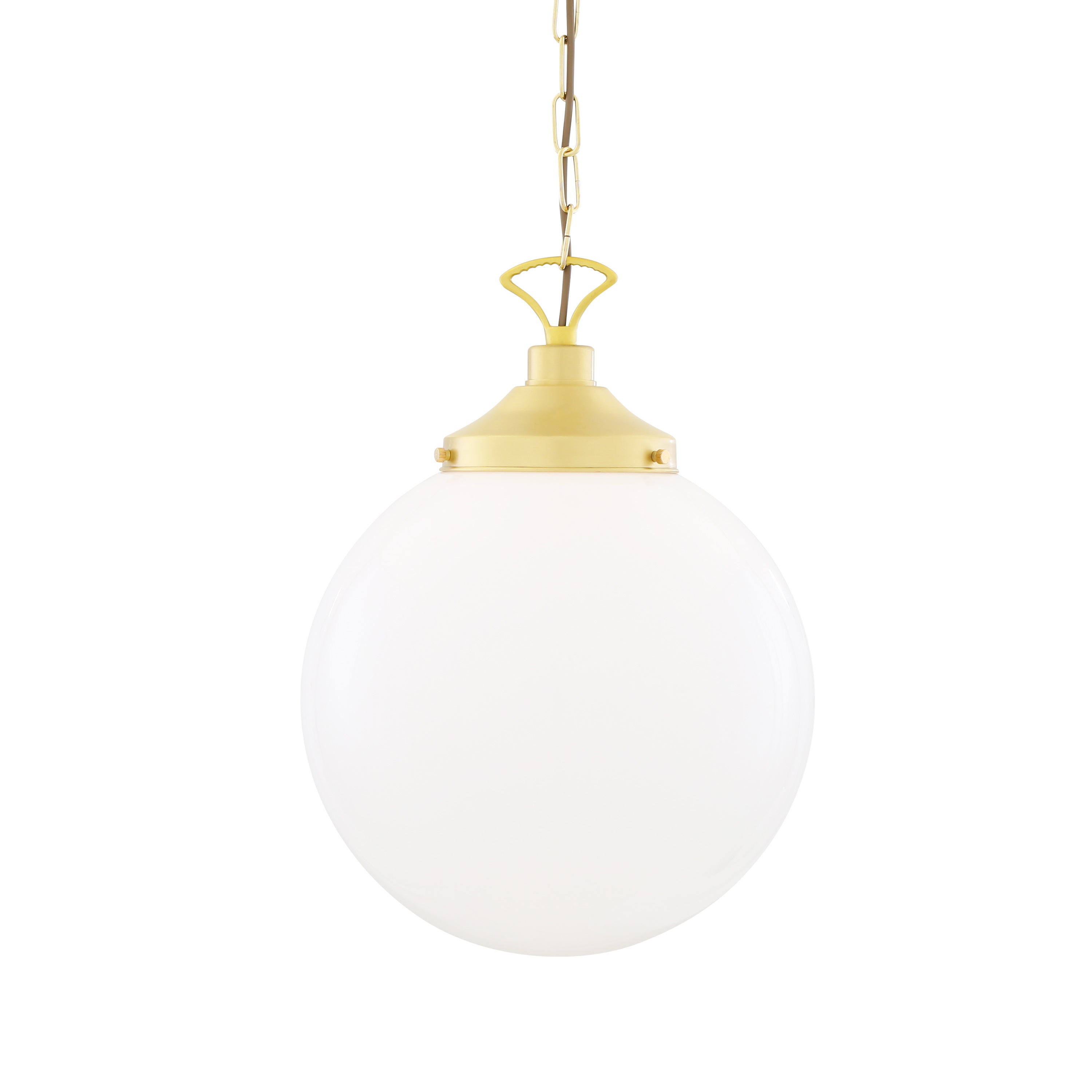 Opal Glass Globe Pendant Light, Brass Gallery, E27, 5 Sizes