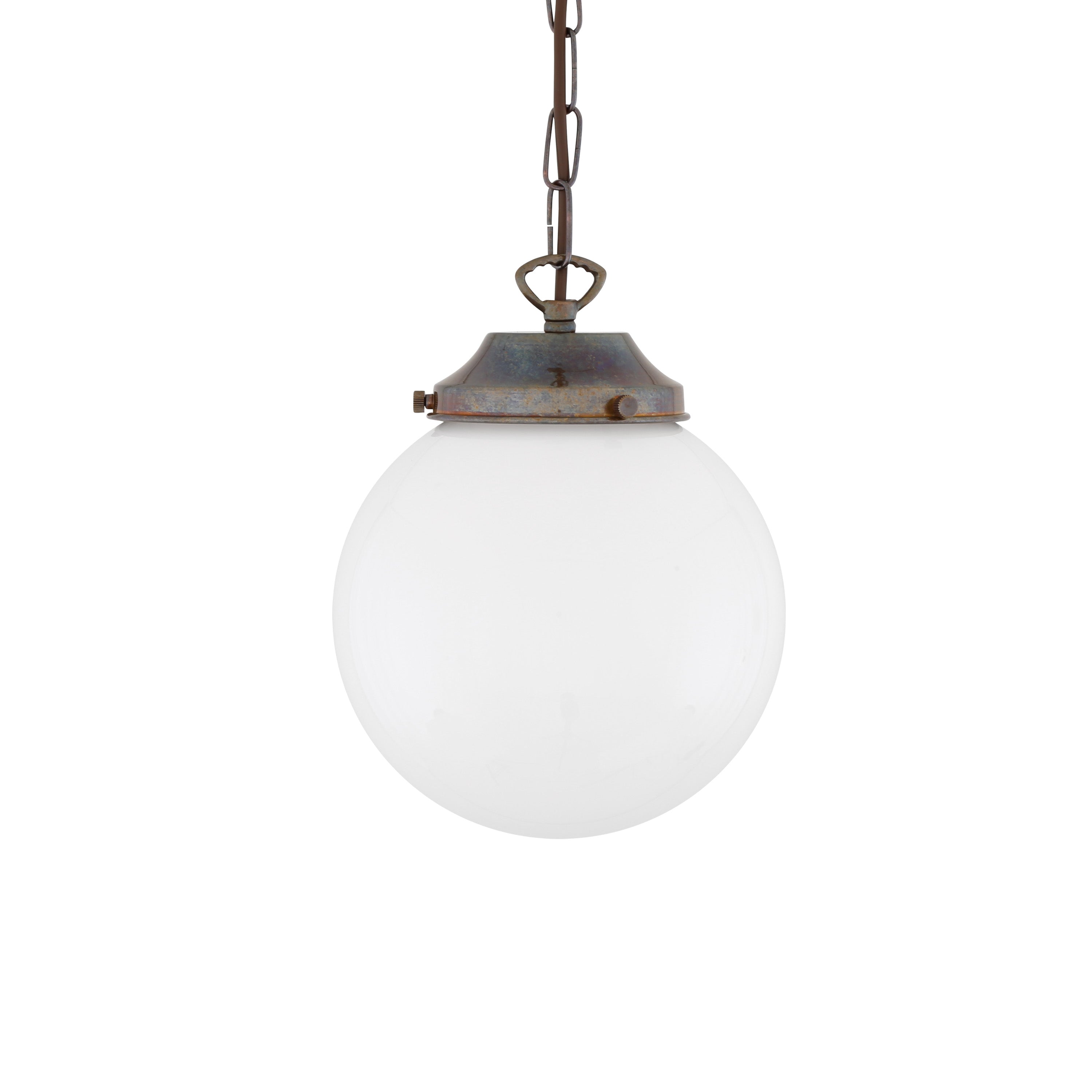 Opal Glass Globe Pendant Light, Brass Gallery, E27, 5 Sizes