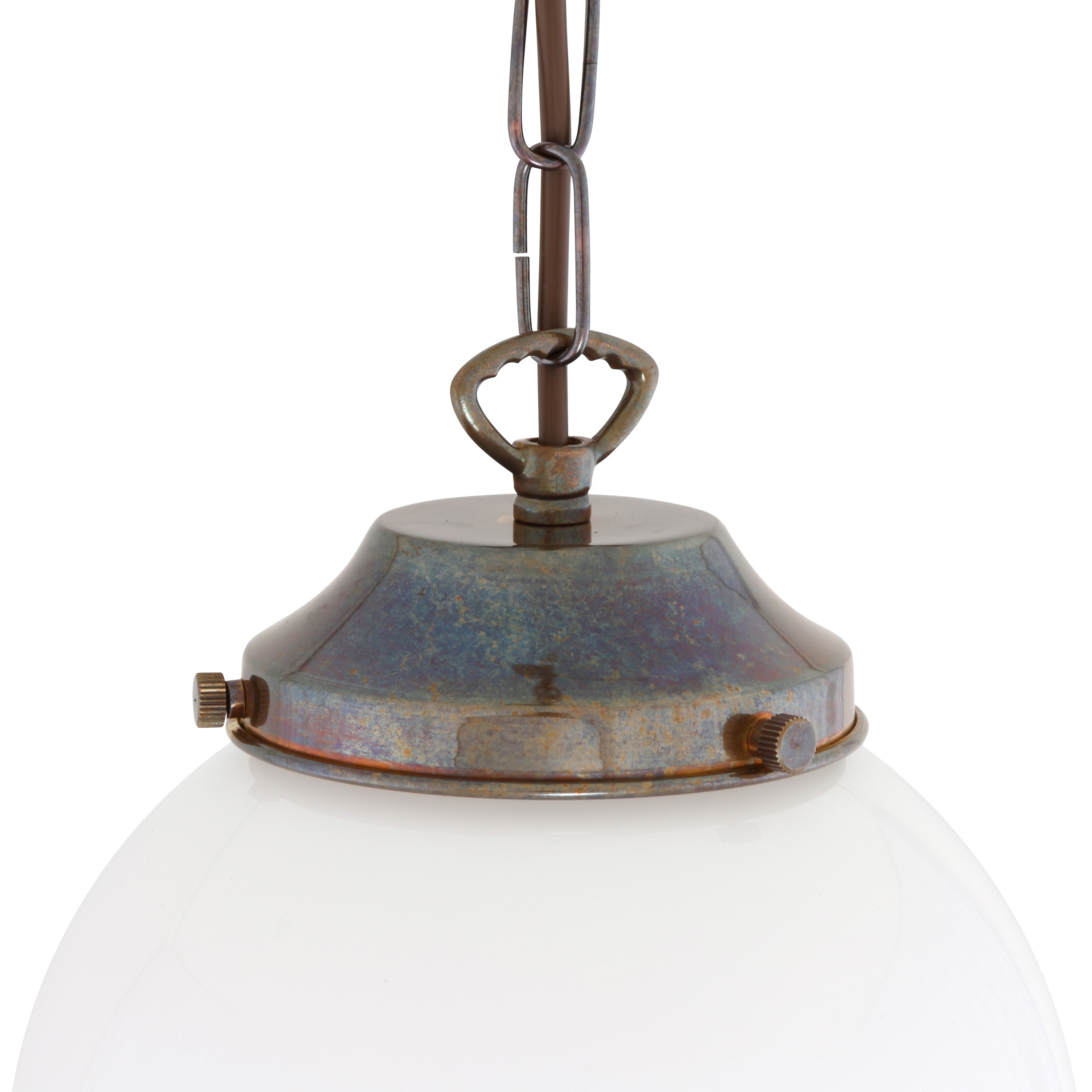 Opal Glass Globe Pendant Light, Brass Gallery, E27, 5 Sizes