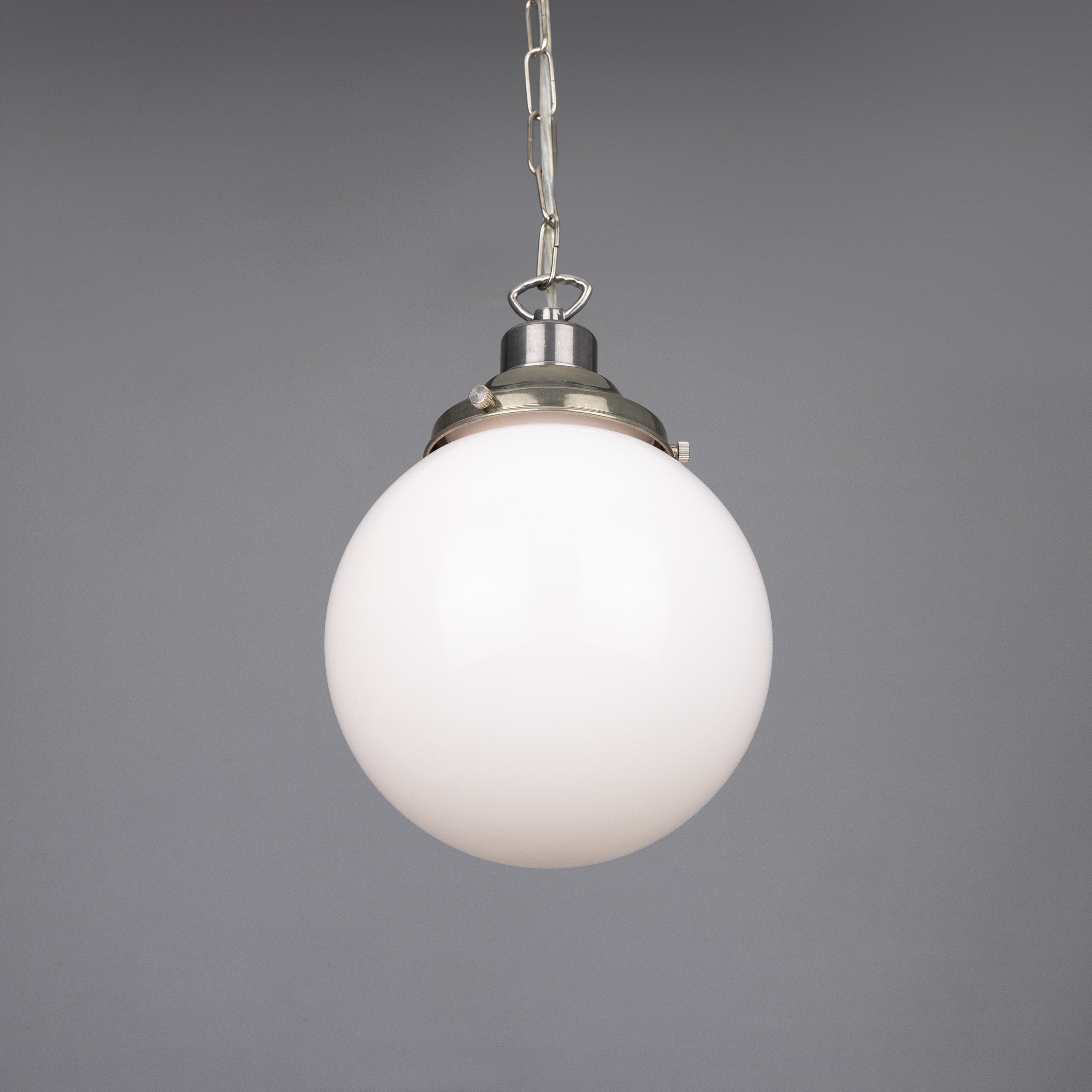 Opal Glass Globe Pendant Light, Brass Gallery, E27, 5 Sizes