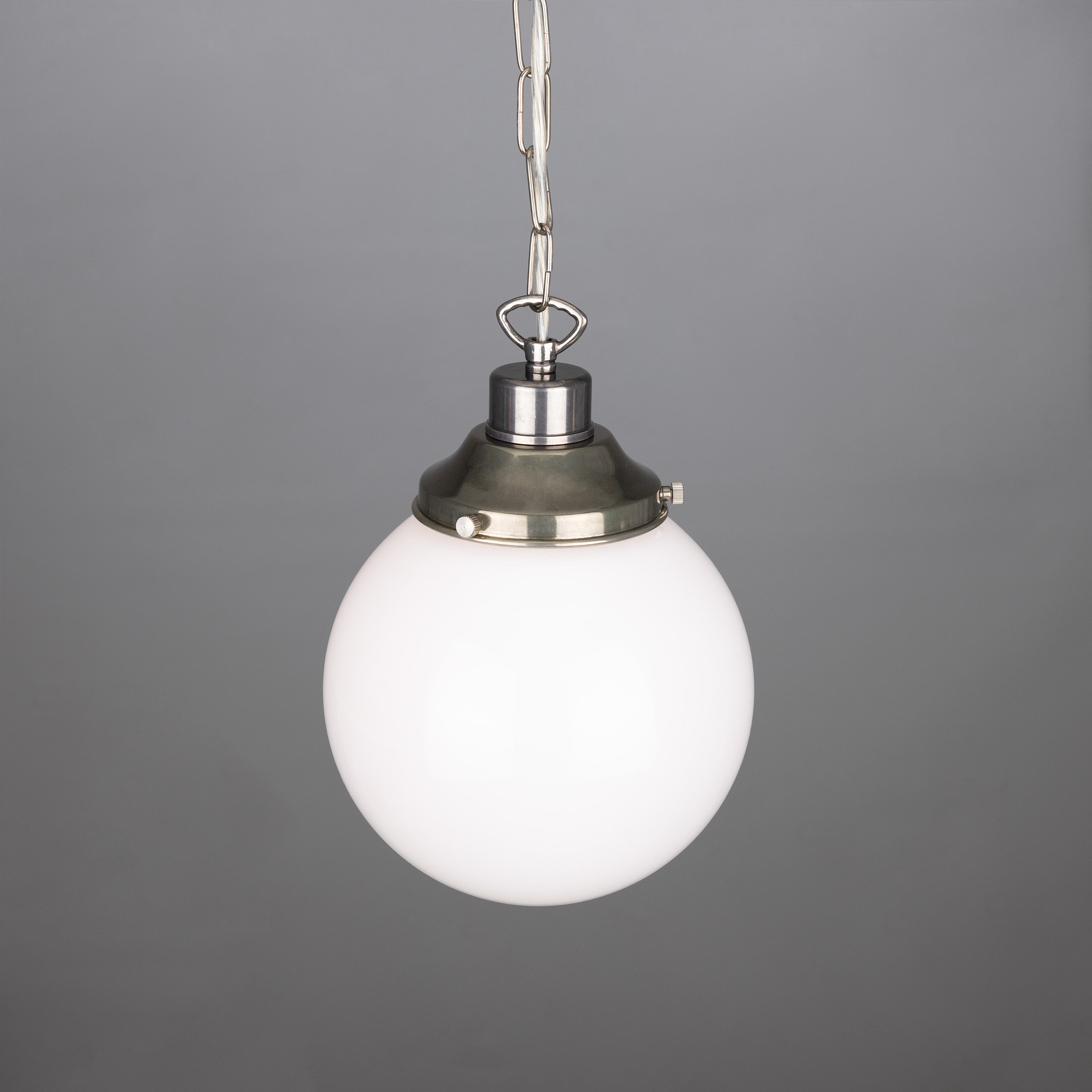 Opal Glass Globe Pendant Light, Brass Gallery, E27, 5 Sizes