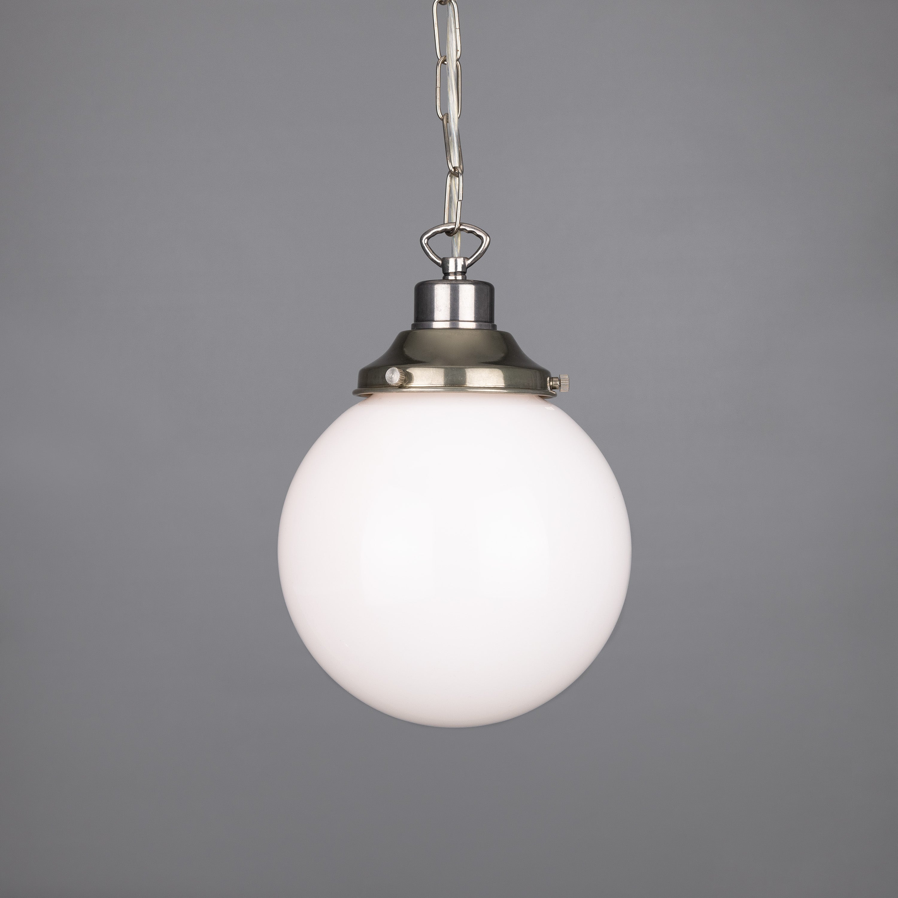Opal Glass Globe Pendant Light, Brass Gallery, E27, 5 Sizes