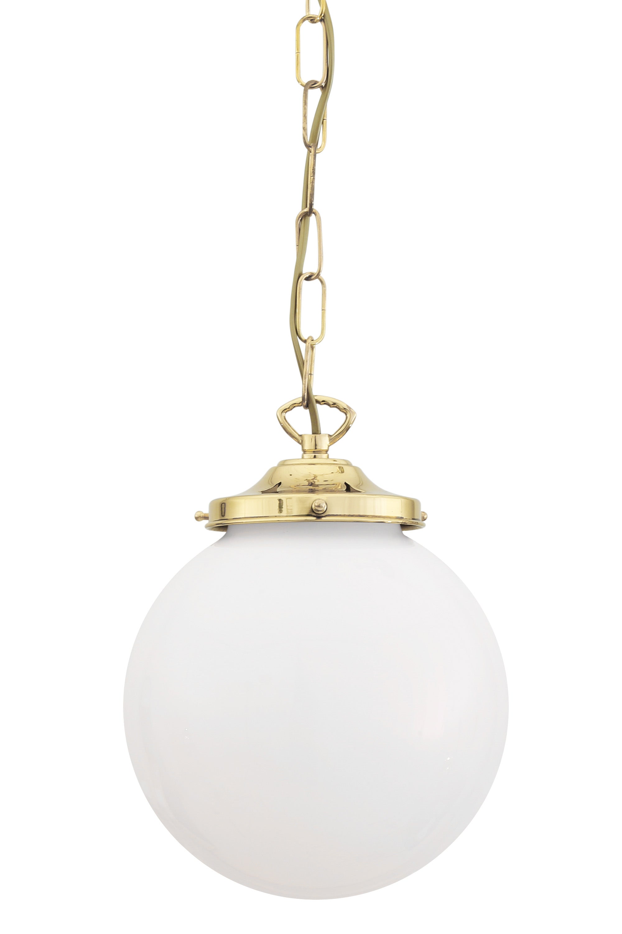 Opal Glass Globe Pendant Light, Brass Gallery, E27, 5 Sizes