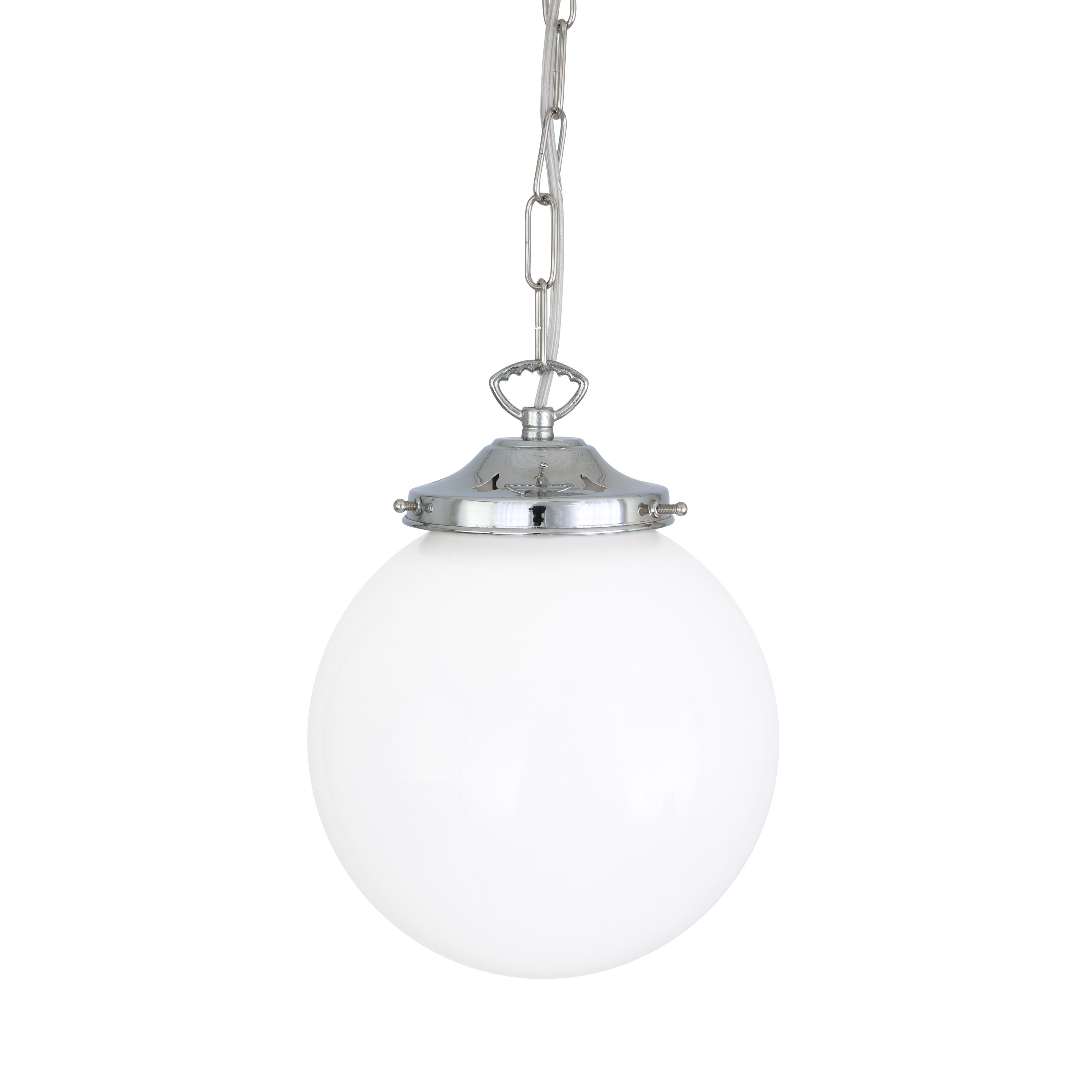 Opal Glass Globe Pendant Light, Brass Gallery, E27, 5 Sizes