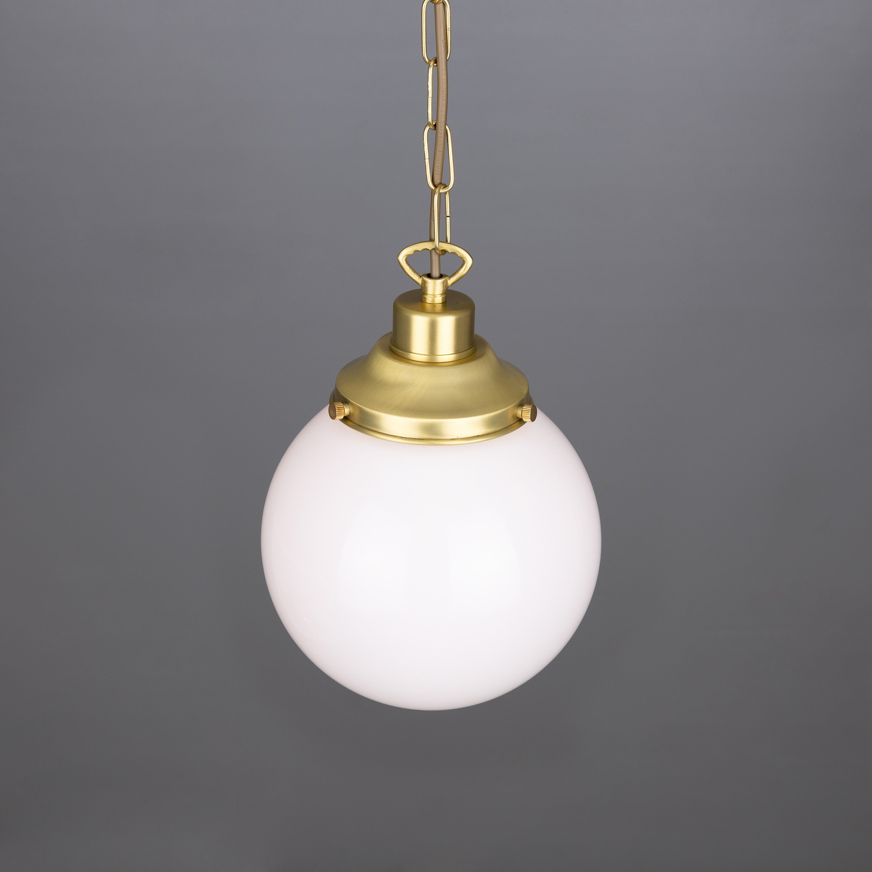 Opal Glass Globe Pendant Light, Brass Gallery, E27, 5 Sizes