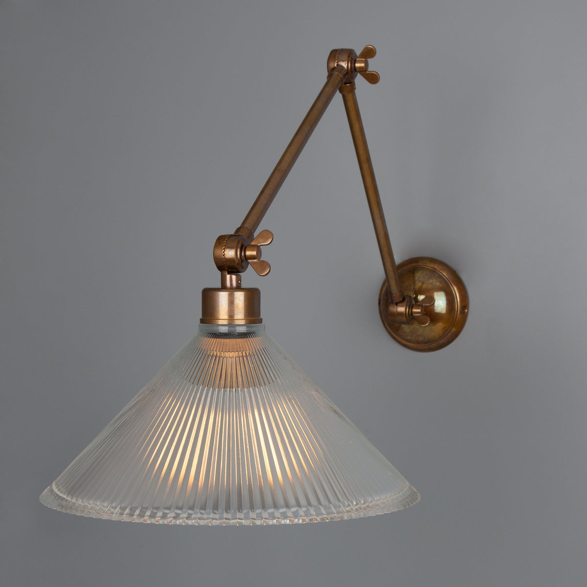 Adjustable Arm Wall Light Reeded Glass Shade Wingnut Joints E27 69cm
