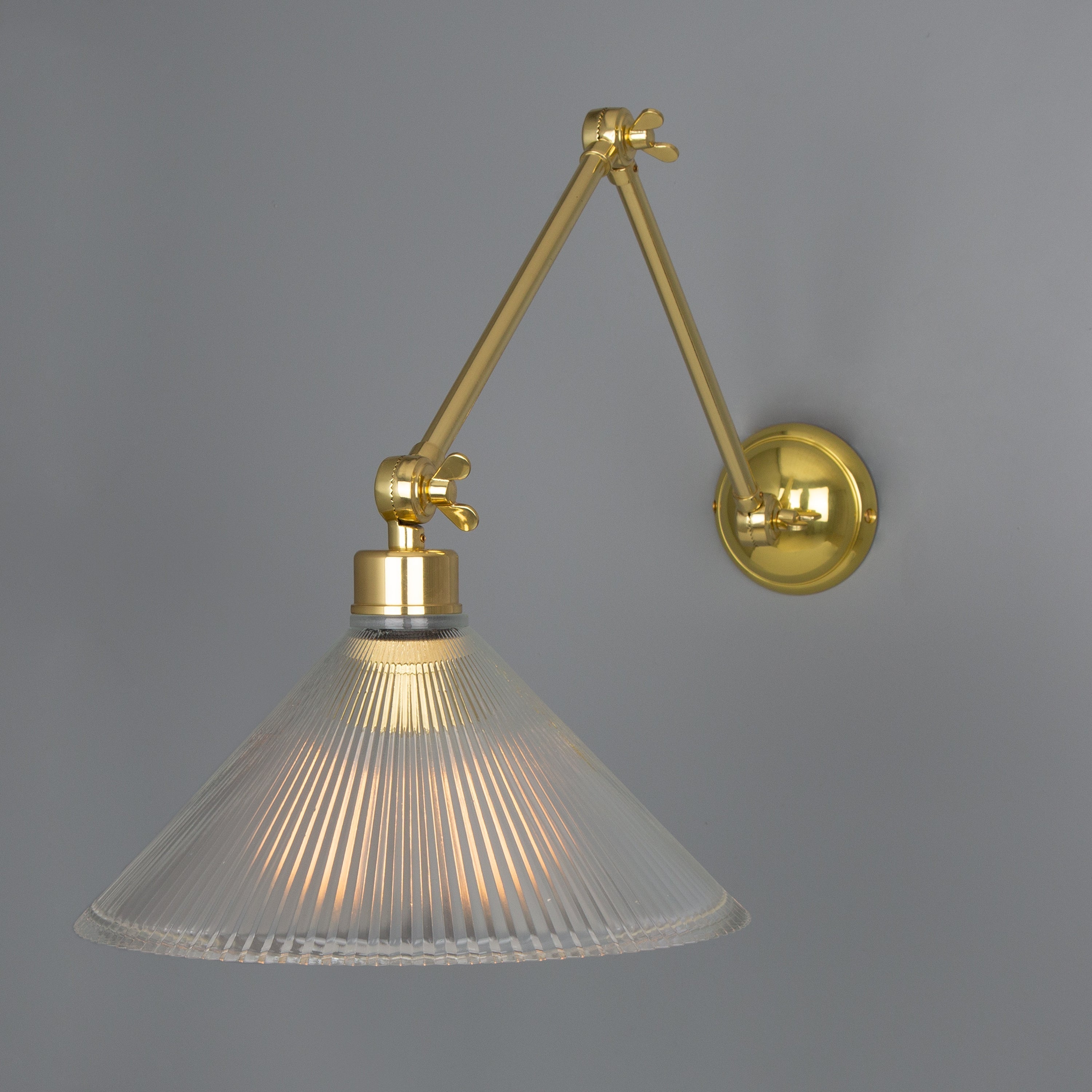 Adjustable Arm Wall Light Reeded Glass Shade Wingnut Joints E27 69cm