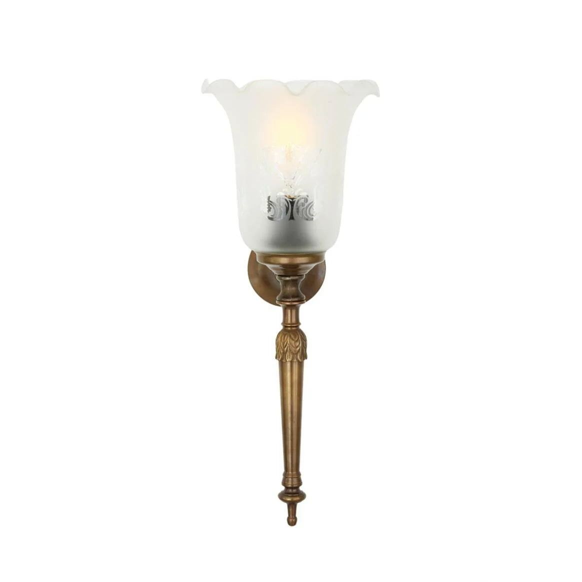 Victorian Brass Wall Light Etched Glass Shade E27 H37cm 4 Finishes