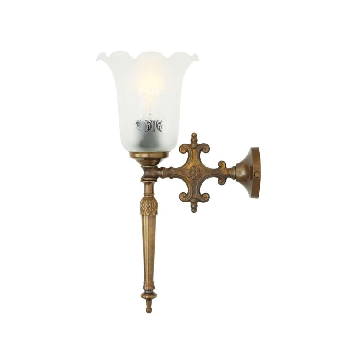 Victorian Brass Wall Light Etched Glass Shade E27 H37cm 4 Finishes
