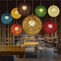 Vintage Rattan Pendant Light E27 4 Sizes 12 Colours