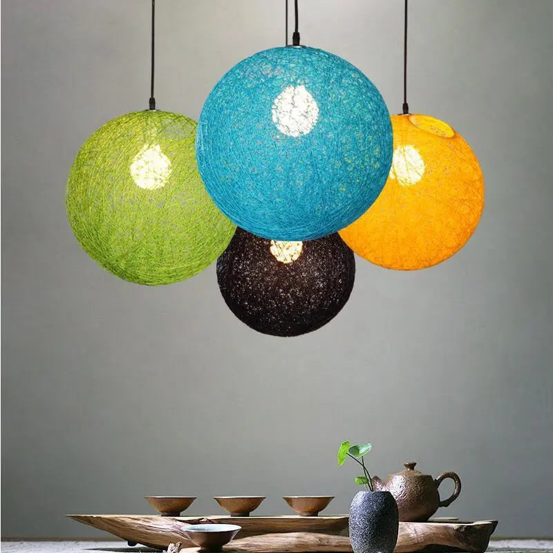 Vintage Rattan Pendant Light E27 4 Sizes 12 Colours