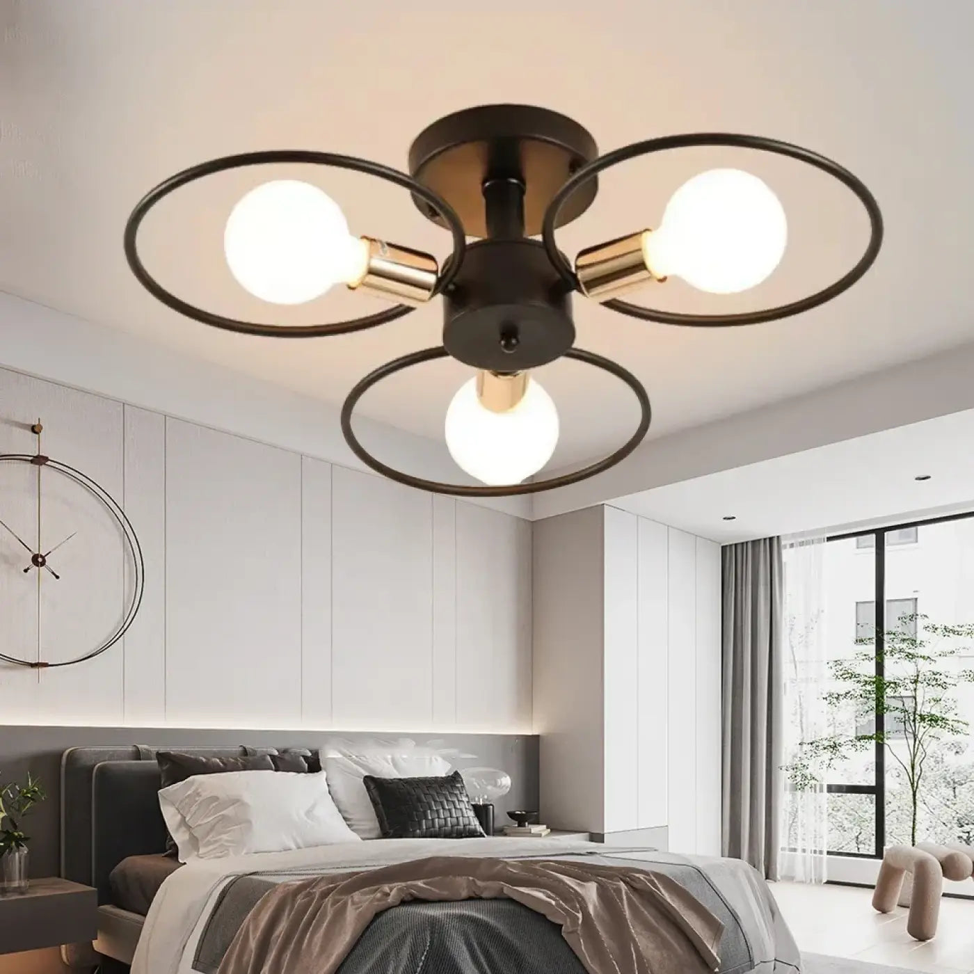 Black Metal Ring Ceiling Light E27 Retro Industrial S (3-Light) M (6-Light)