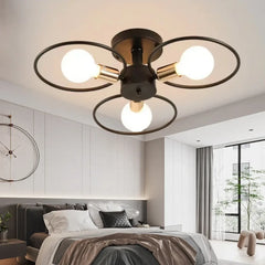 Black Metal Ring Ceiling Light E27 Retro Industrial S (3-Light) M (6-Light)