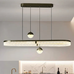 Oval Crystal Ball Pendant Light E27 Dimmable Black Gold 100cm