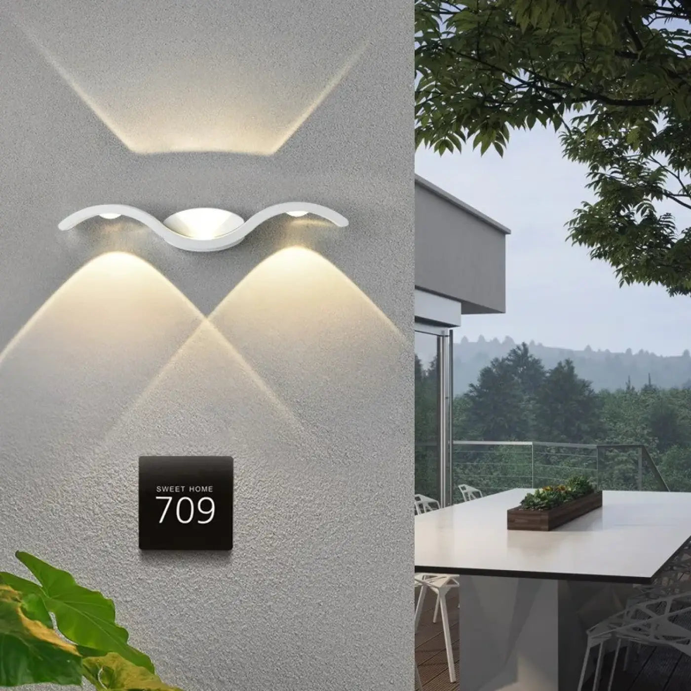 Outdoor Wave Wall Light Aluminium IP65 Motion Sensor 9W 3-Head