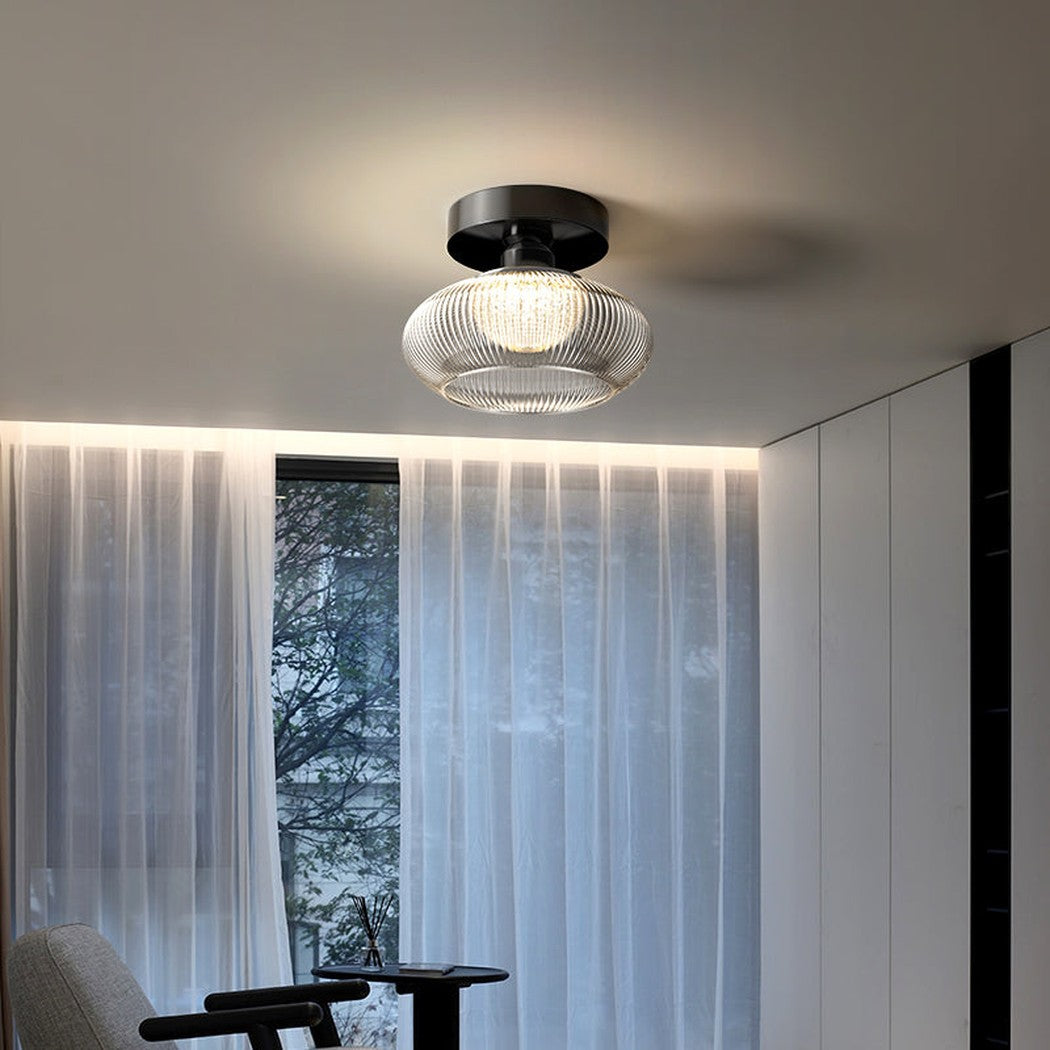Ribbed Glass Ceiling Light, Art Deco