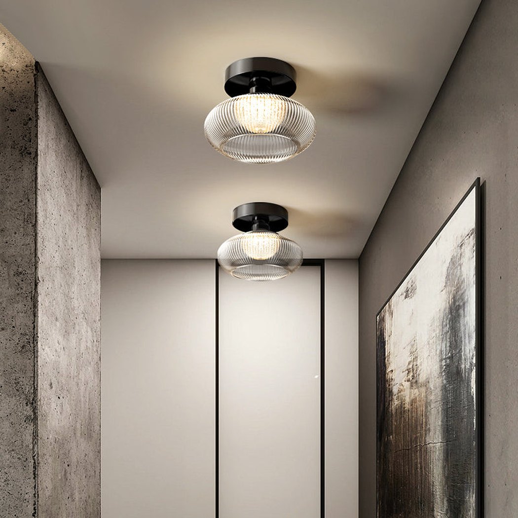 Ribbed Glass Ceiling Light, Art Deco