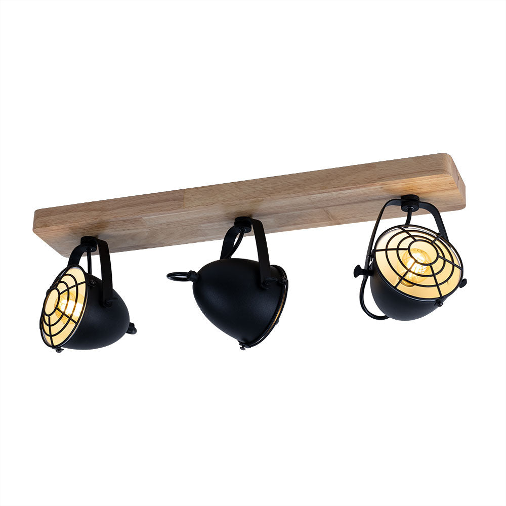 Industrial 3-Lamp Ceiling Light Black Adjustable Arms 3×E14