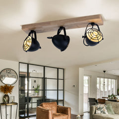 Industrial 3-Lamp Ceiling Light Black Adjustable Arms 3×E14