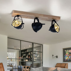 Industrial 3-Lamp Ceiling Light Black Adjustable Arms 3×E14