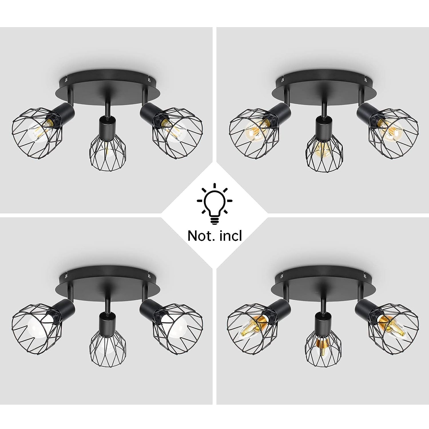 Industrial 3-Spot Ceiling Light Brass Iron Adjustable 3×E14