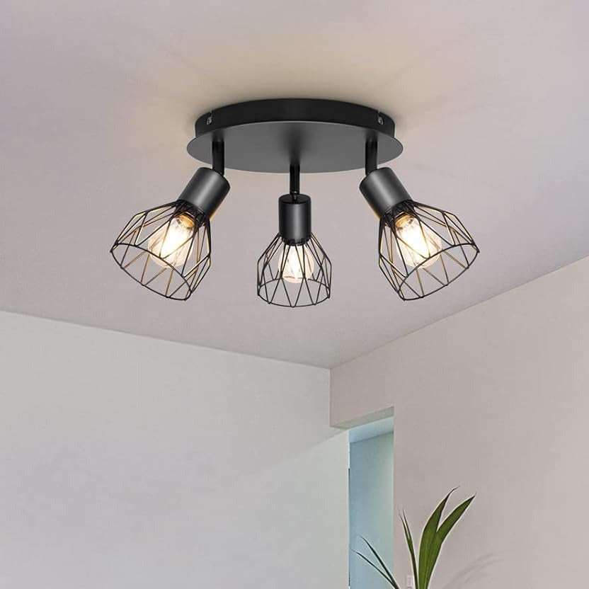 Industrial 3-Spot Ceiling Light Brass Iron Adjustable 3×E14