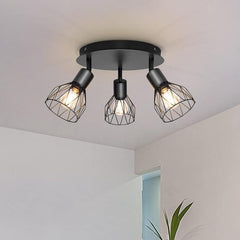Industrial 3-Spot Ceiling Light Brass Iron Adjustable 3×E14