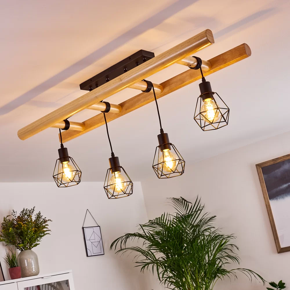 Ladder Ceiling Light Iron Wood 4×E27 60W Dimmable Simple or Diamond