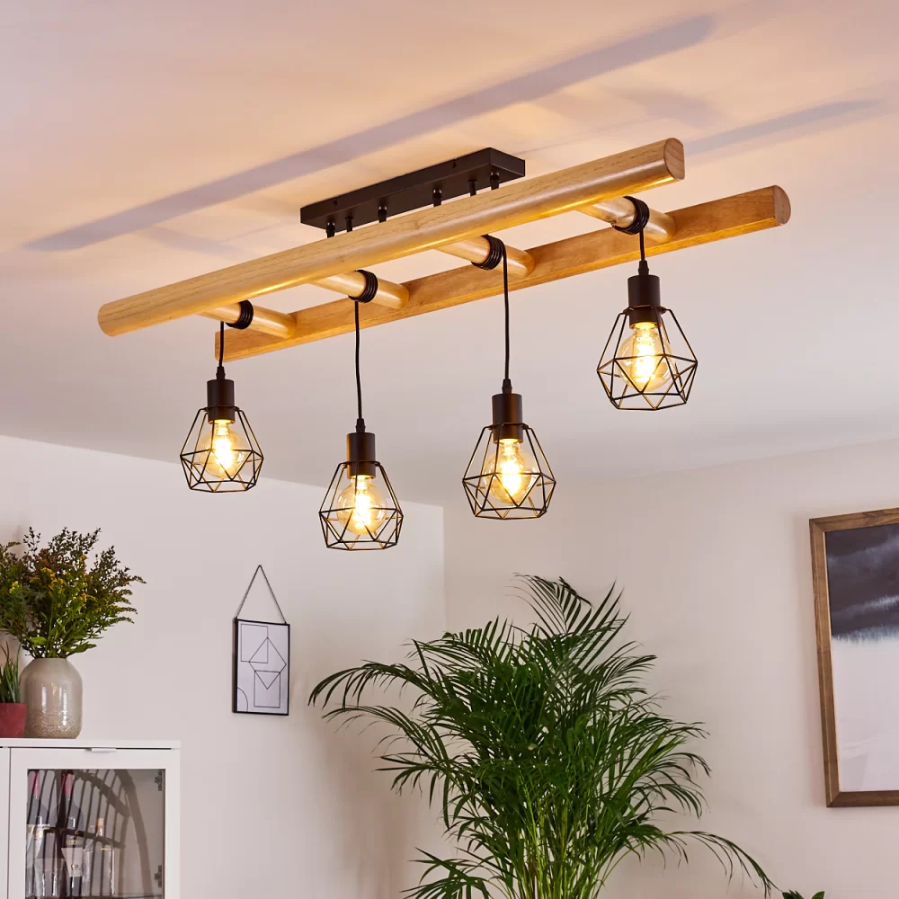 Ladder Ceiling Light Iron Wood 4×E27 60W Dimmable Simple or Diamond