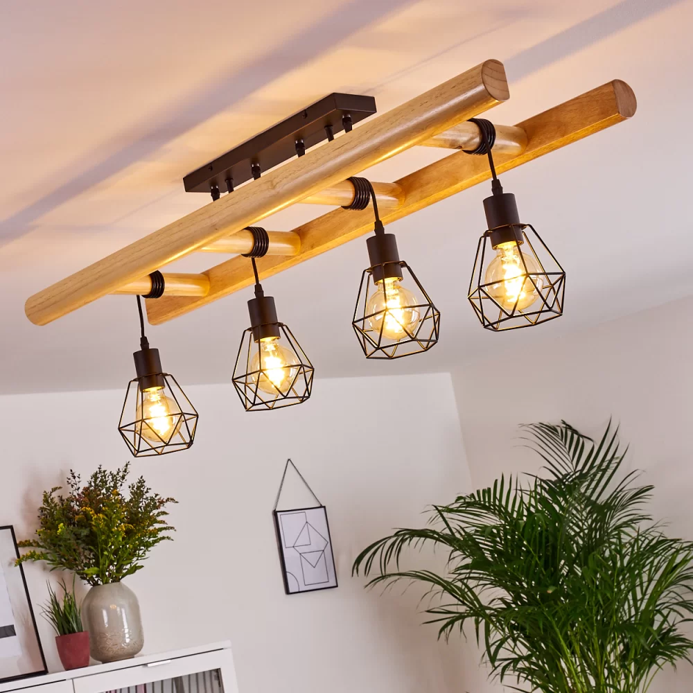 Ladder Ceiling Light Iron Wood 4×E27 60W Dimmable Simple or Diamond