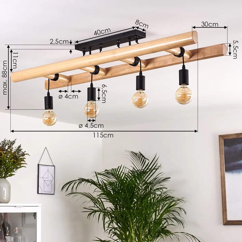 Ladder Ceiling Light Iron Wood 4×E27 60W Dimmable Simple or Diamond