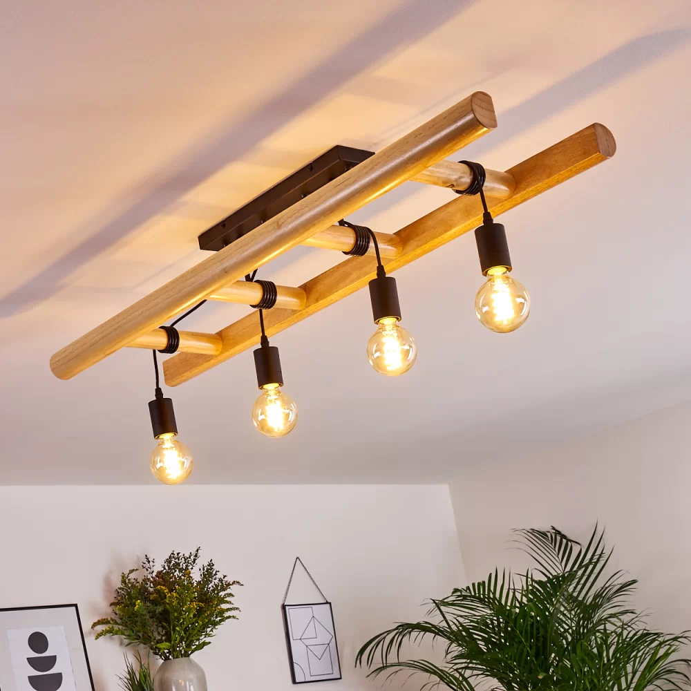 Ladder Ceiling Light Iron Wood 4×E27 60W Dimmable Simple or Diamond