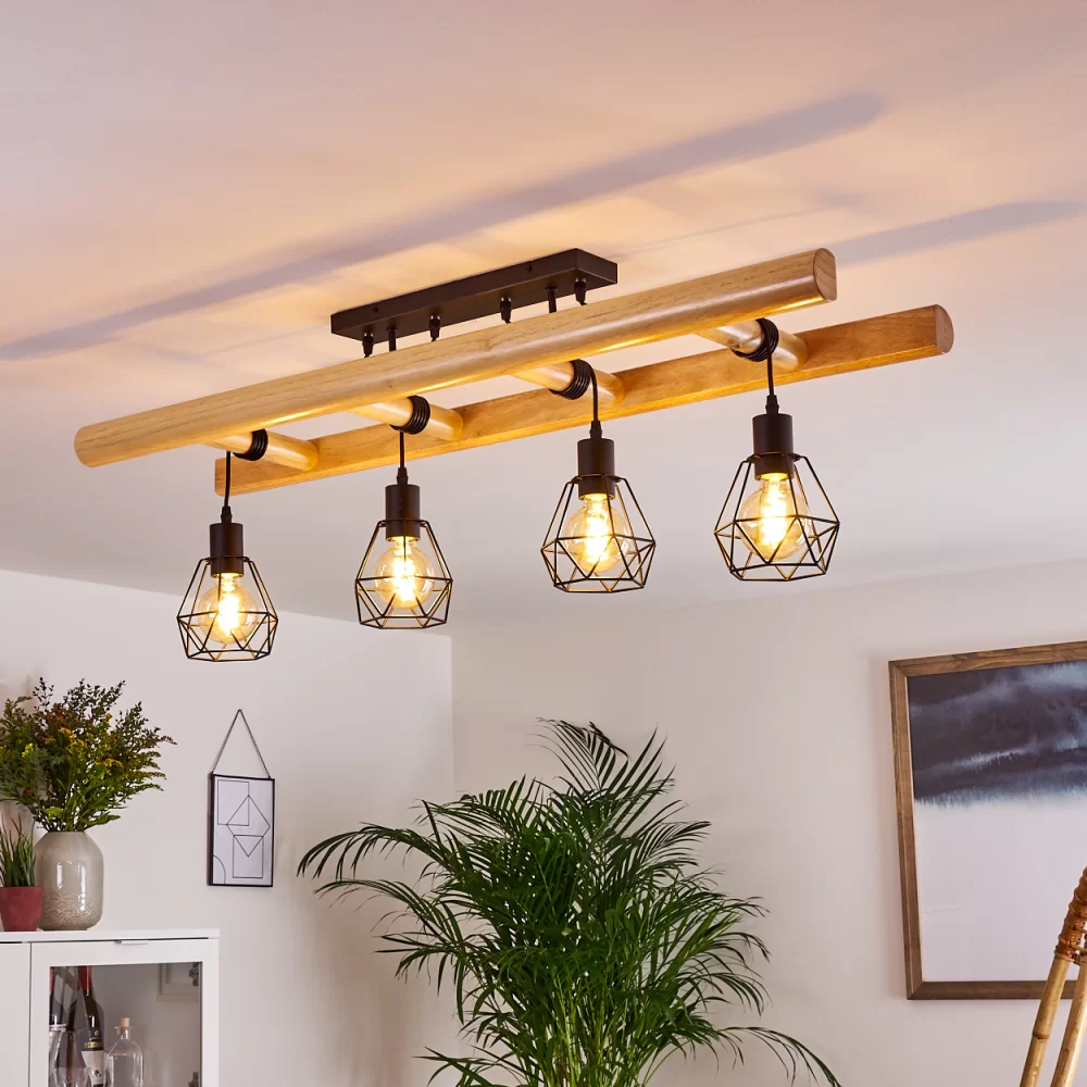Ladder Ceiling Light Iron Wood 4×E27 60W Dimmable Simple or Diamond